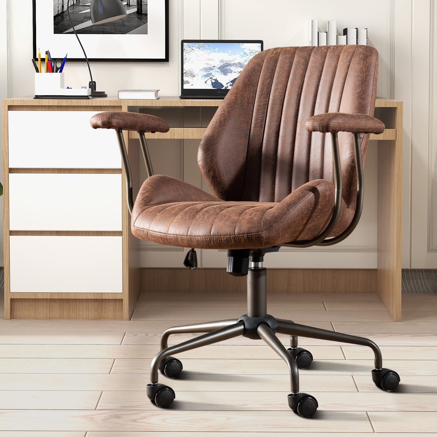 Ergonomic Office Chair - Modern Suede Fabric Computer Desk Chair for Home Office, Executive Workstation & Gaming (Dark Brown) | Comfortable & Adjustable for Long Hours of Sitting