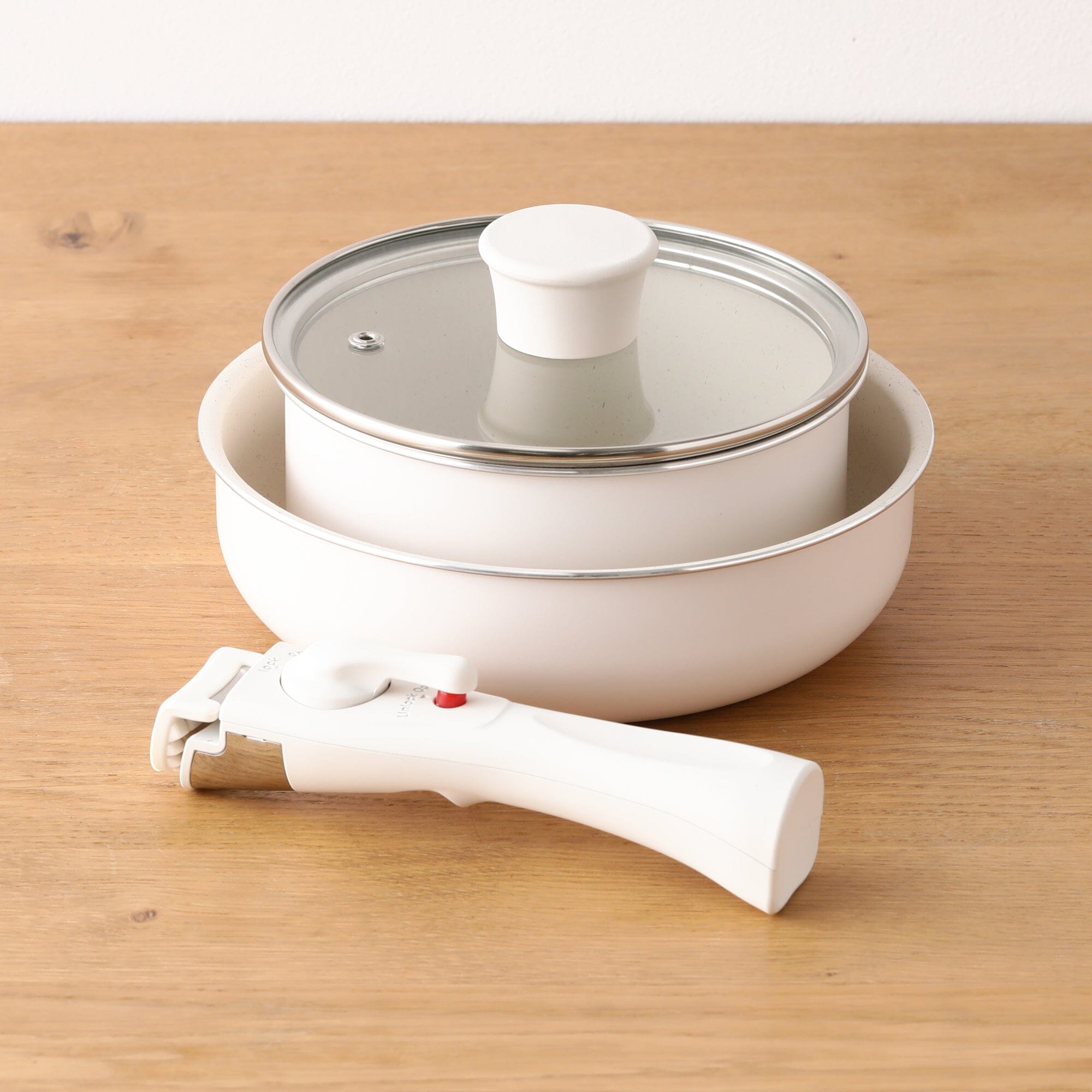 4-Piece Go Table Pot and Pan Set in Ivory - Nonstick Cookware for Kitchen, Cooking, and Serving - Perfect for Home, Dorm, or Camping Use