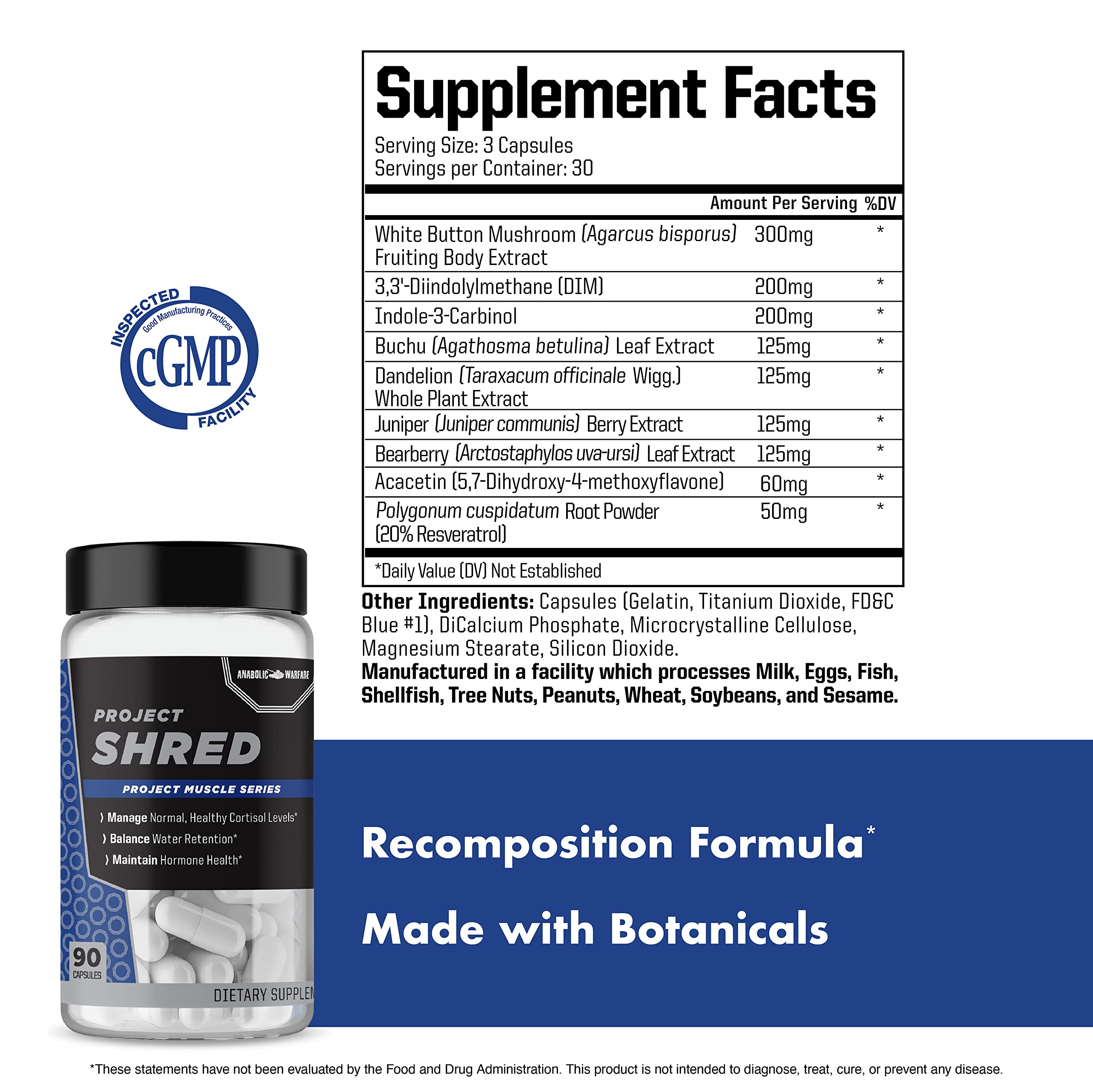 Anabolic Warfare Project Shred - Cortisol Support Supplement for Body Recomposition | Natural Botanicals Formula to Manage Healthy Cortisol Levels & Reduce Water Retention | Ideal for Athletes & Fitness Enthusiasts