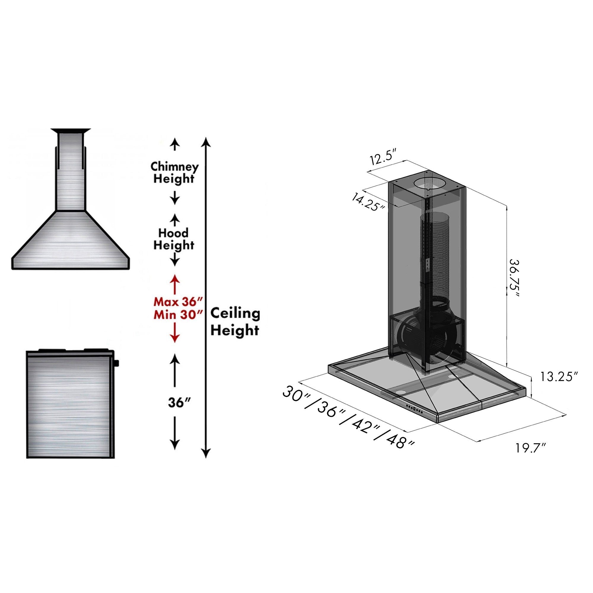 ZLINE Black Wooden Island Mount Range Hood - Modern Kitchen Ventilation for Home Cooking & BBQ | KBiCC Model