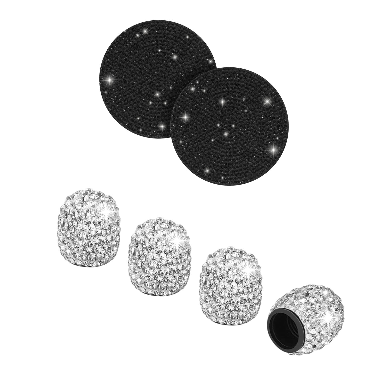 Tifanso Bling Car Coasters & Valve Caps Set - for Cup Holders & Tires