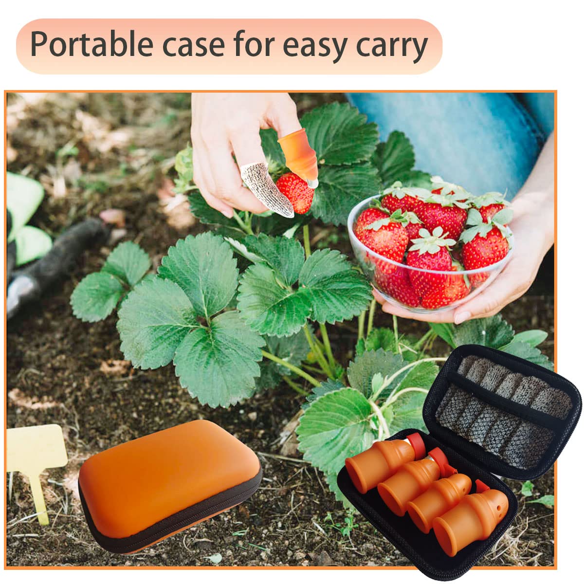 Gardening Thumb Knife with Protective Case - Finger Pruner Tool for Gardeners, Plant Trimming & Fruit Picking - Orange Thumb Cutter for Vegetables, Herbs & Flowers - Perfect for Harvesting, Pruning & Gardening Tasks