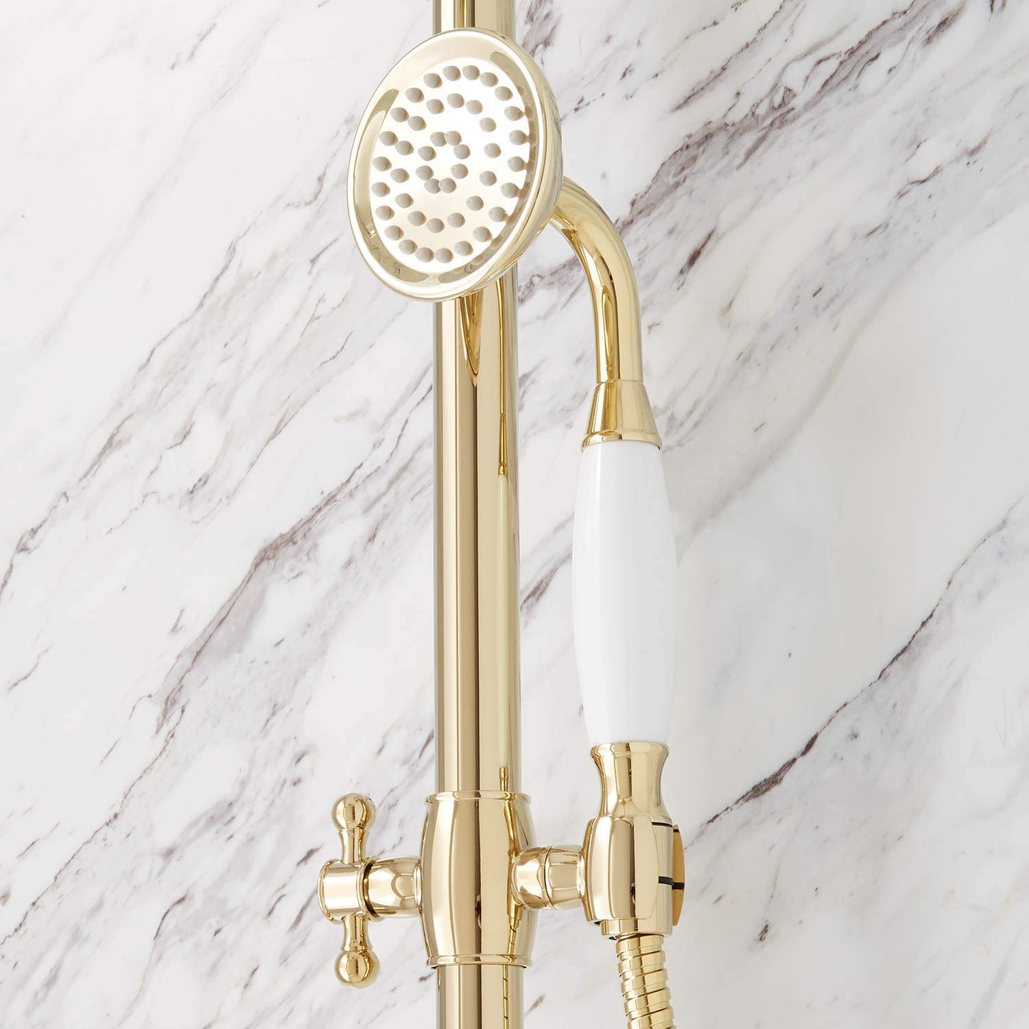 Signature Hardware 424432 Alliston Pressure Balanced Shower System with Shower Head & Hand Shower - Polished Brass Finish - Rough-In Valve Included - Perfect for Modern Bathroom Renovations & Spa-Like Shower Experience