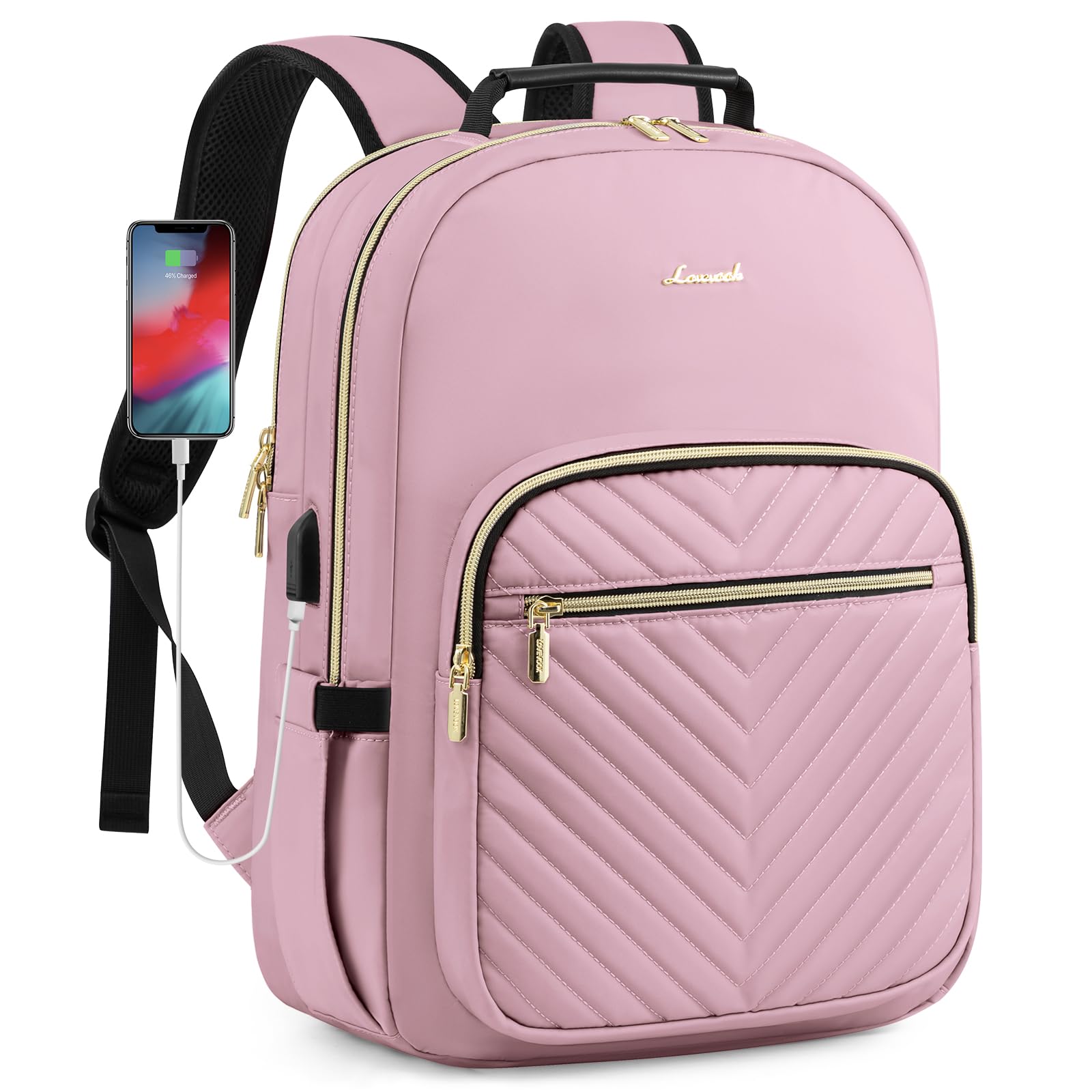 LOVEVOOK Light Pink Laptop Backpack for Women - Stylish 17-inch Travel Computer Bag, College School Backpack for Girls & Teens, Durable Outdoor Carry On Backpack Purse for Work, Study, and Daily Commute