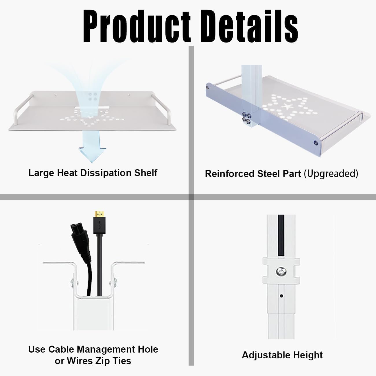 2-Be-Best Universal Adjustable Projector Ceiling Mount with Tray - 11.8IN to 20.5IN (30CM-52CM) Height Range - White - Perfect for Home Theater, Classroom, and Office Projector Installation