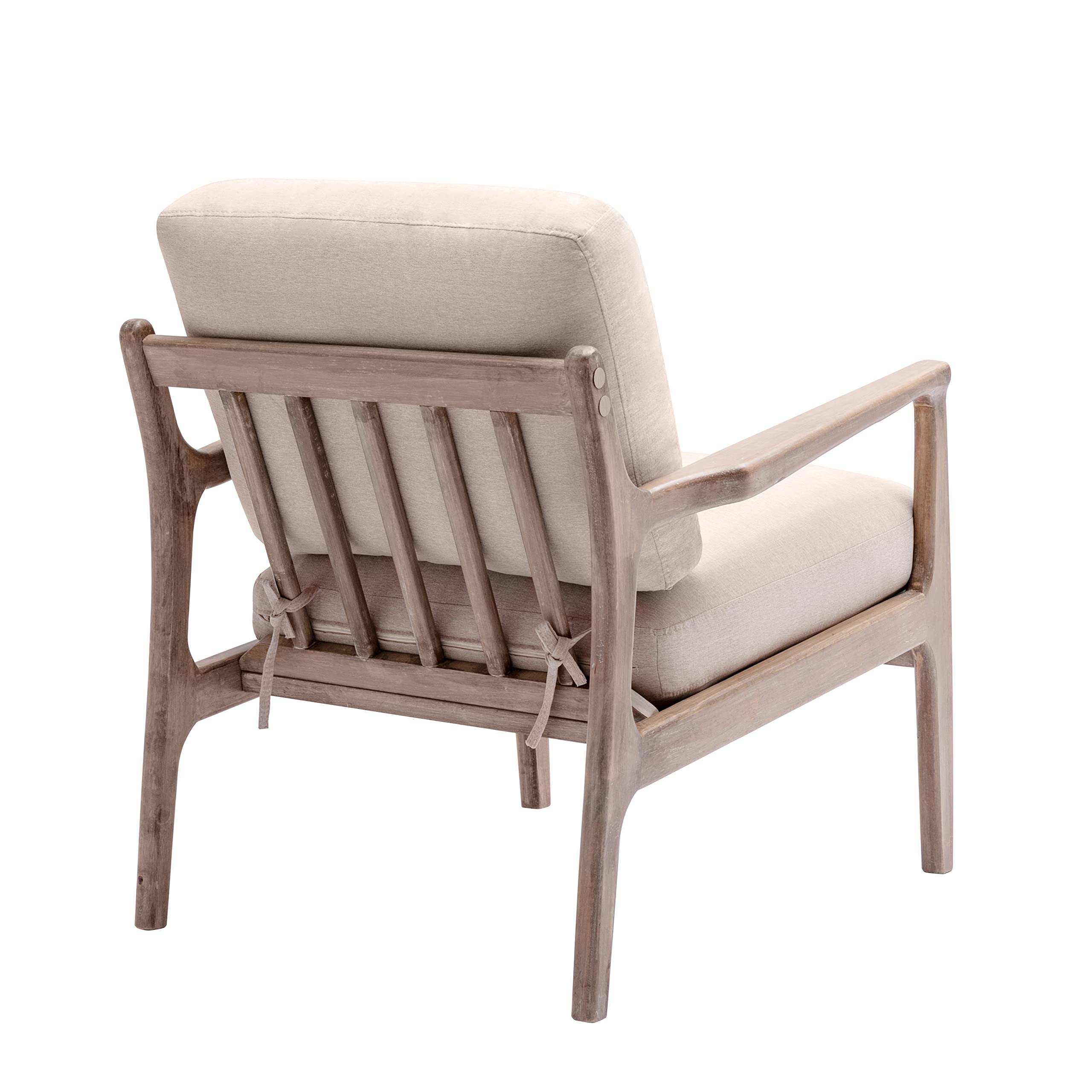 Mid-Century Modern Retro Accent Chair - Upholstered Wood Frame Lounge Armchair for Living Room, Bedroom & Office - Elegant Reading Chair in Linen Tan - Perfect for Relaxing, Reading & Home Decor
