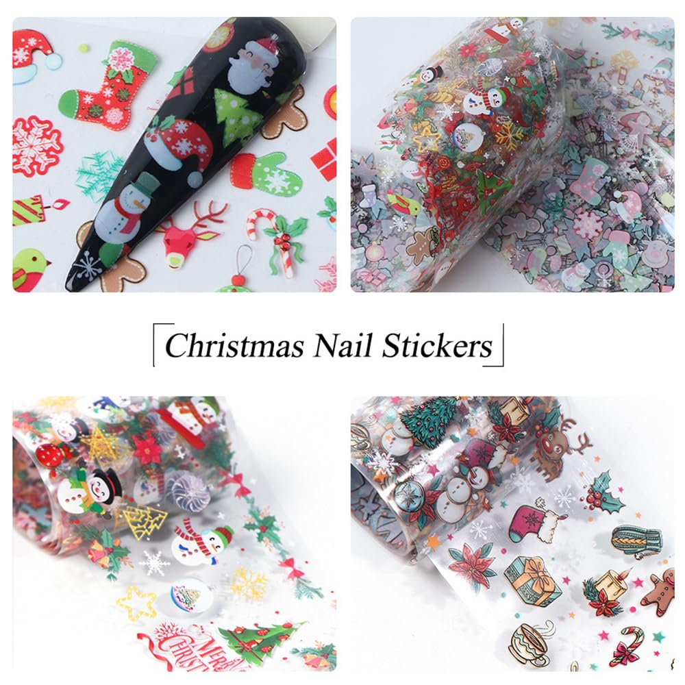 10 Sheets Christmas Nail Art Foils Transfer Stickers - Winter Snowflake, Xmas Tree & Snowman Nail Decals for Women, Girls DIY Manicure | Perfect for Holiday Parties, Gift Giving & Festive Nail Designs