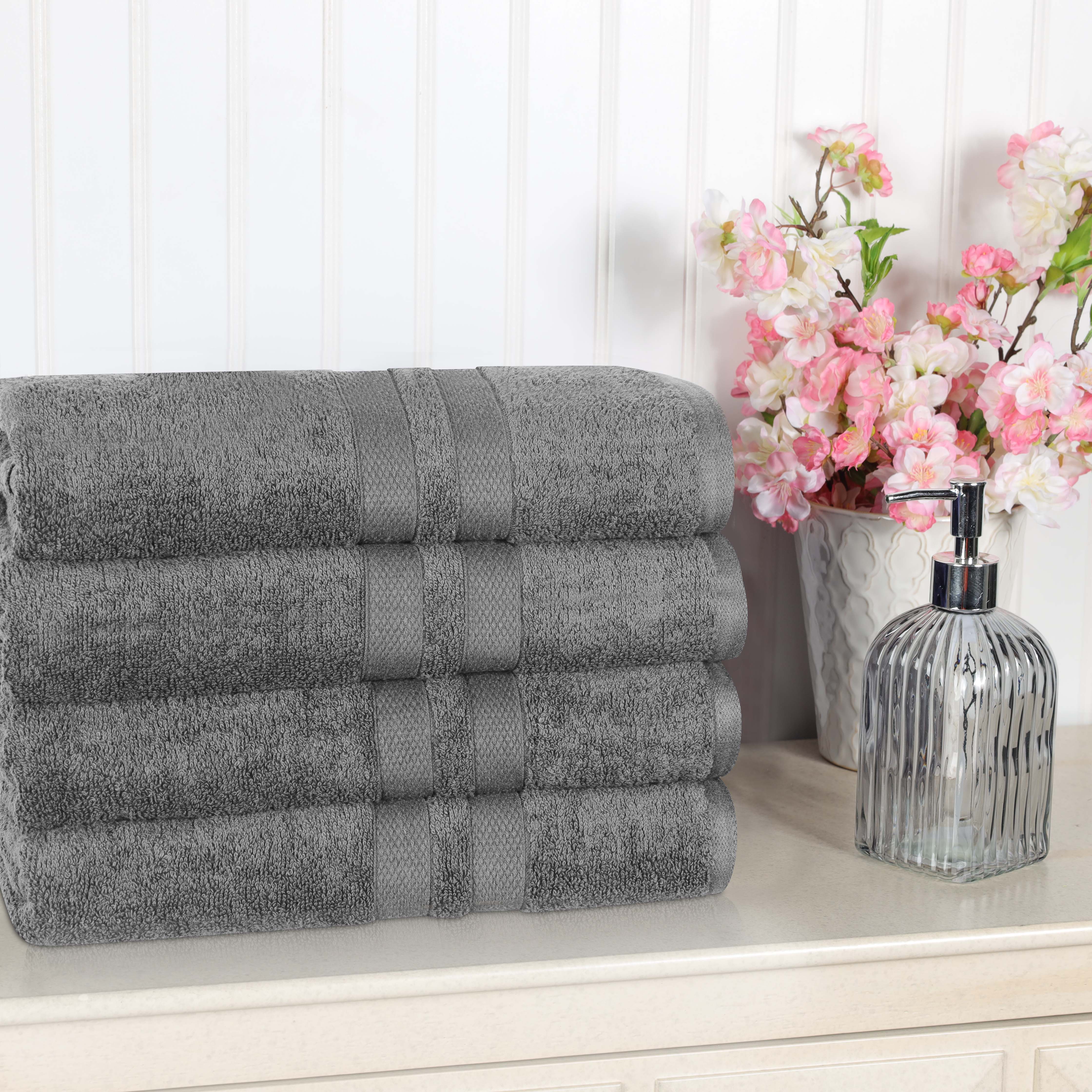 Premium Ultra Soft 100% Cotton Bath Towels Set of 4 - Highly Absorbent, Quick-Drying, Solid Color Bath & Beach Towels for Spa, Gym, Pool, and Home Use