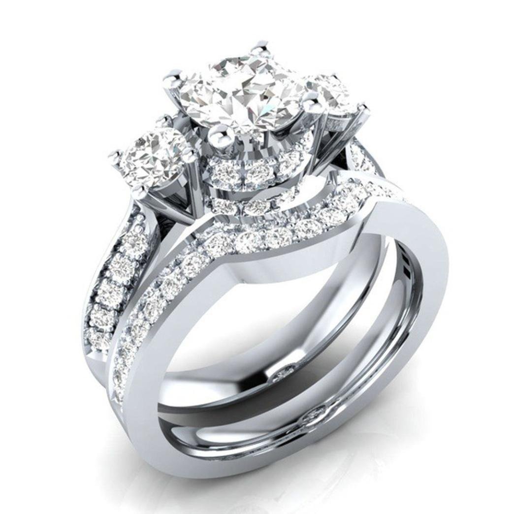 Vintage White Diamond Silver Engagement & Wedding Ring Set for Women - 2-in-1 Bridal Band - Perfect for Proposals, Anniversaries & Special Occasions