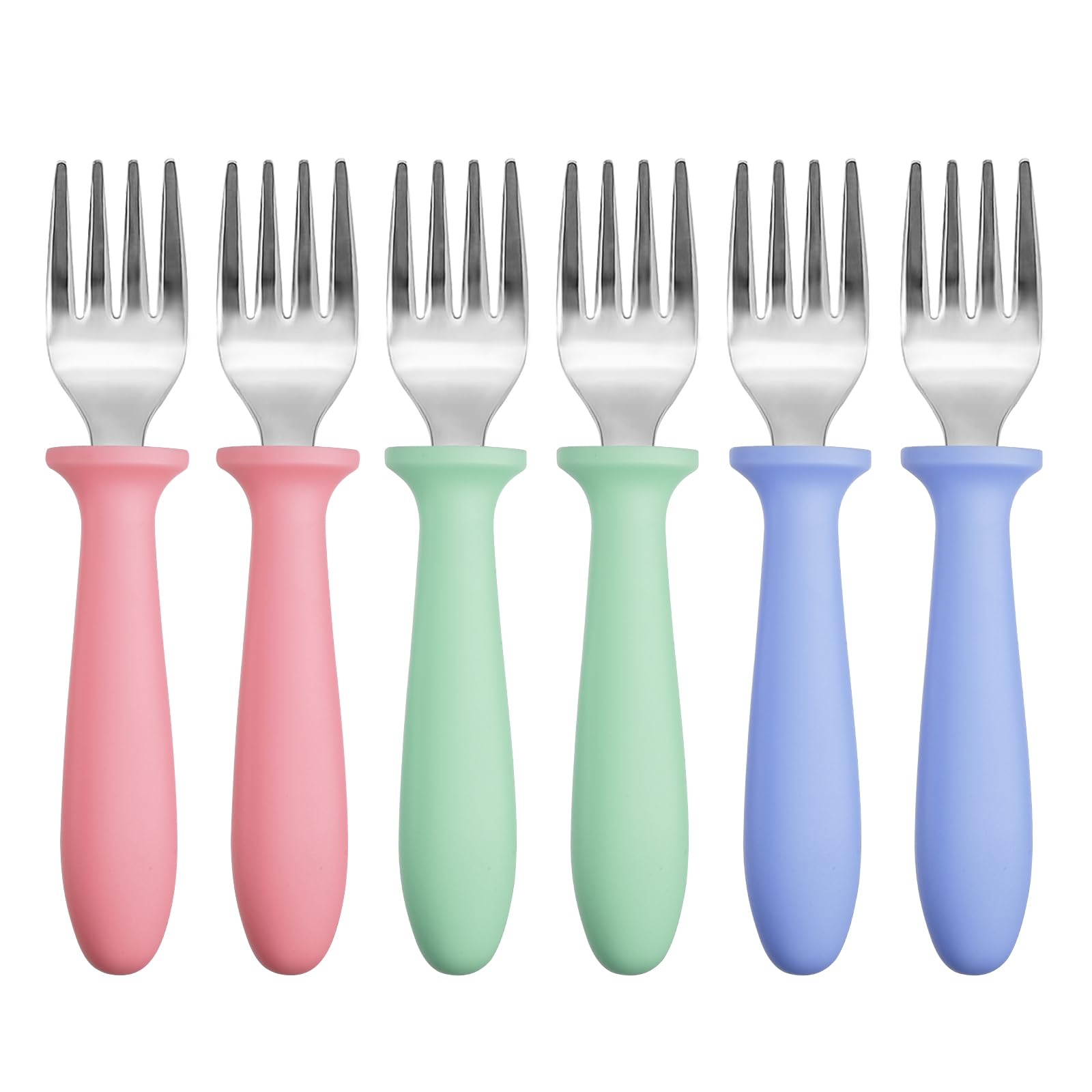 Pimoys 6-Piece Toddler Forks Set - Stainless Steel Baby Forks with Plastic Handle for Self Feeding, Safe Kids Silverware Utensils | Dishwasher Safe | Perfect for Home, Daycare & Travel Meals