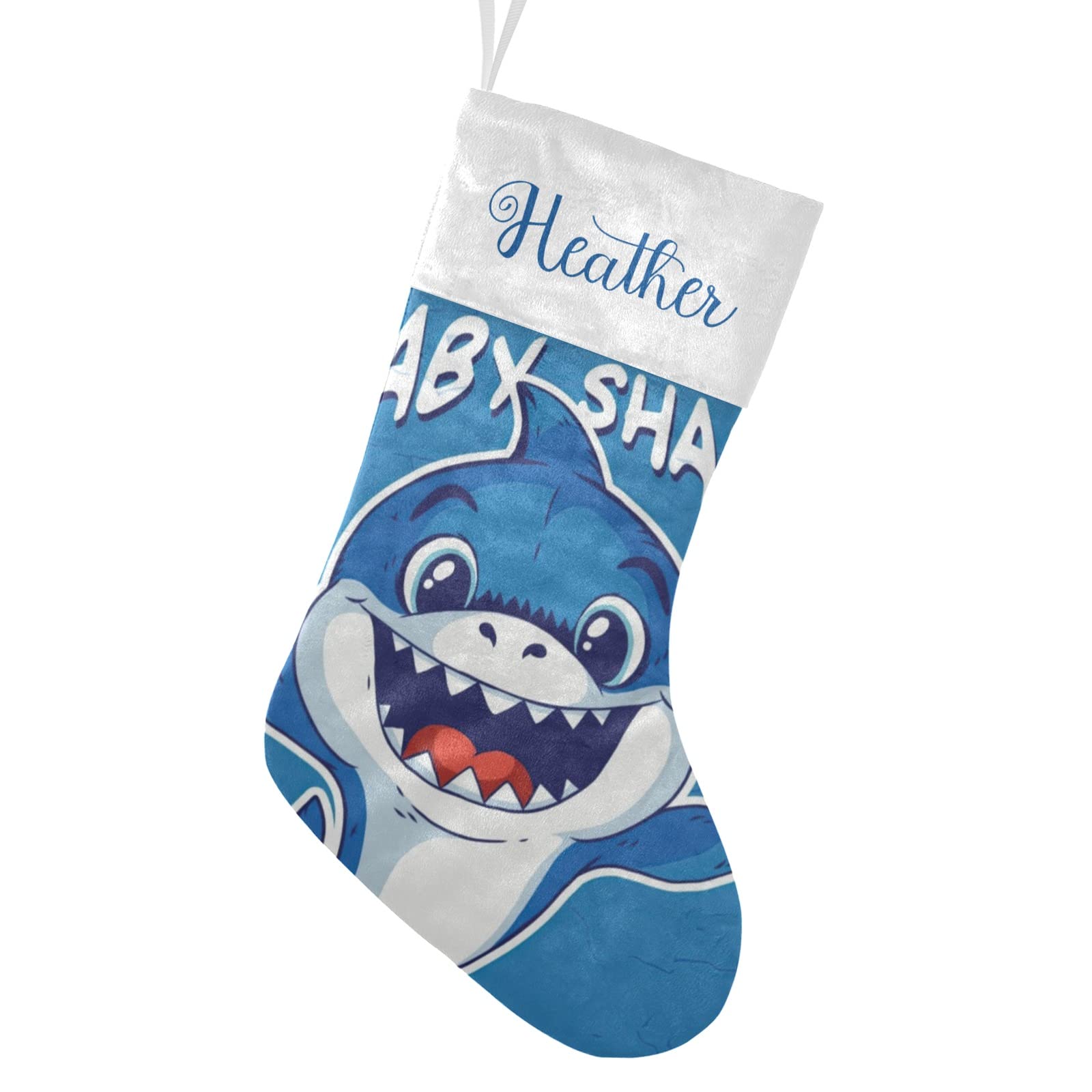 Personalized Baby Shark Christmas Stocking Holders - Fireplace Hanging Decor for Family Holiday Party | Xmas Home Decoration Gift for Kids & Adults | Perfect for Christmas Tree, Mantel & Festive Celebrations