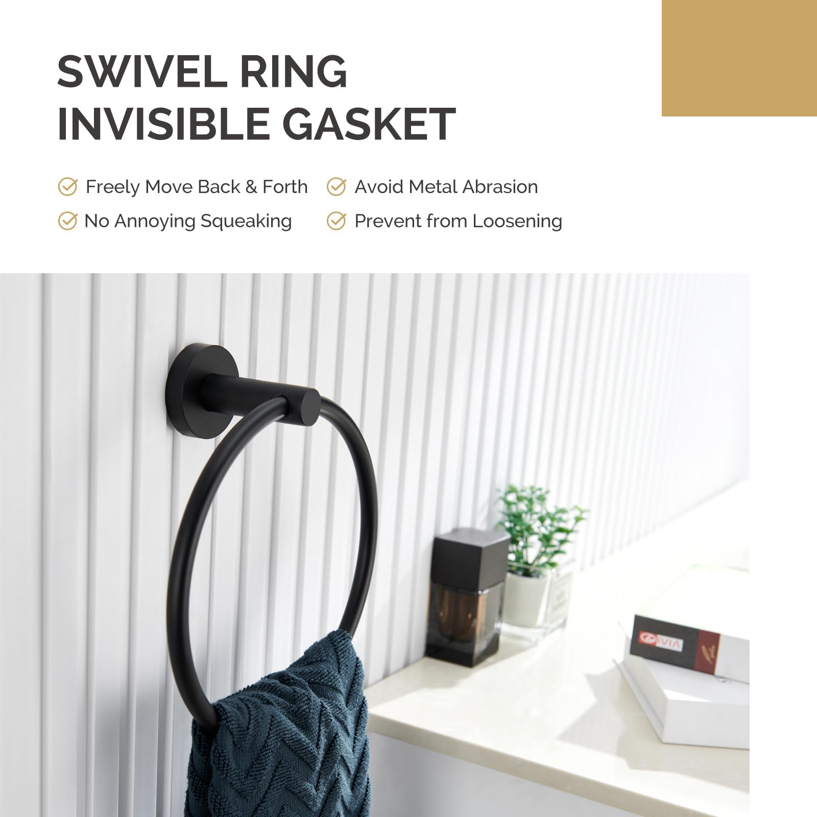 Matte Black Stainless Steel Towel Ring - Wall Mounted Bathroom Hand & Face Towel Holder for Modern Homes - Perfect for Bathrooms, Kitchens, and Powder Rooms