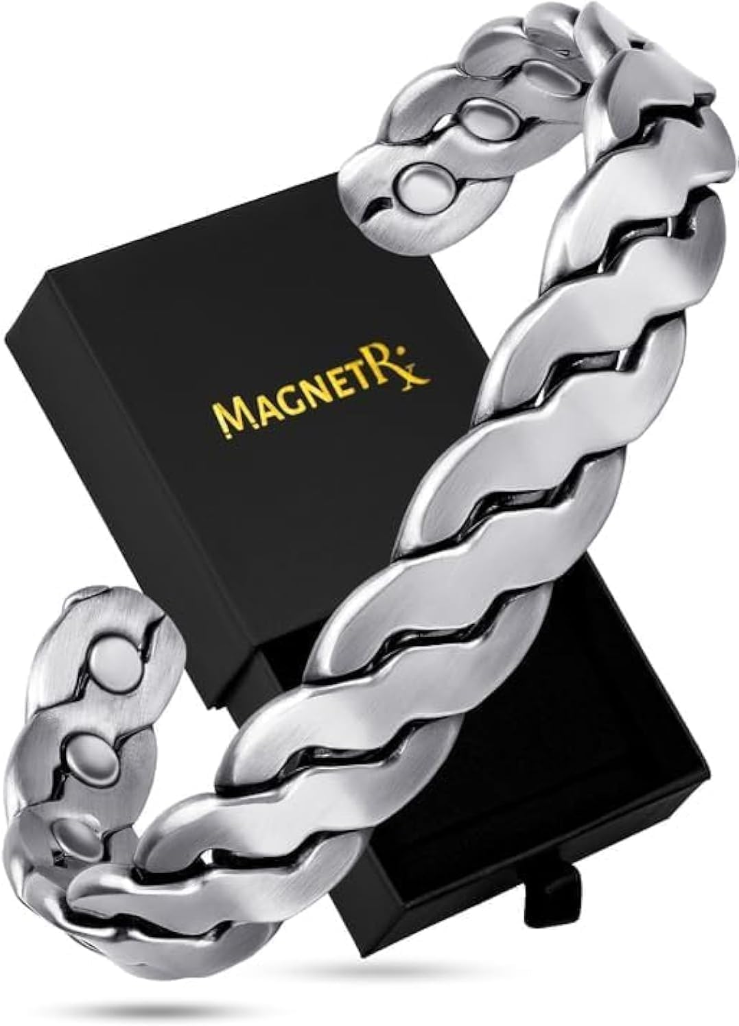 MagnetRX® Copper Magnetic Bracelets for Men & Women - Adjustable Pure Copper Cuff Bangle with Healing Properties - Twisted Brushed Silver Design for Arthritis Pain Relief & Improved Circulation - Perfect for Daily Wear, Sports & Wellness Lifestyle