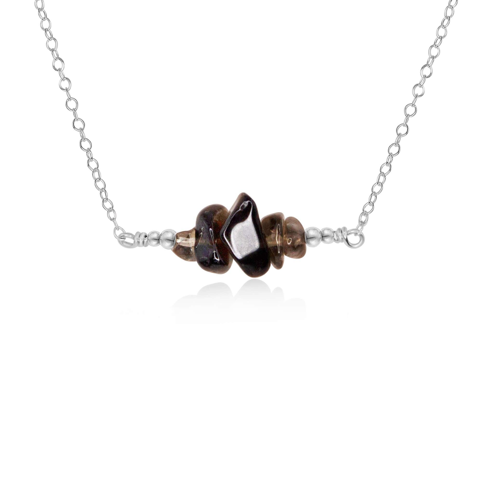 Smoky Quartz Chip Bead Bar Necklace for Women - Elegant Natural Stone Jewelry for Everyday Wear, Gifts & Boho Style Outfits