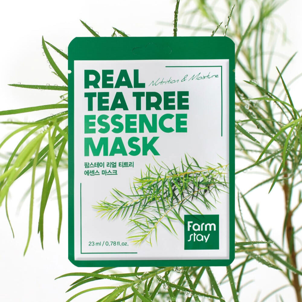 Farmstay Real Tea Tree Essence Mask - 10 Sheet Pack for Acne, Oily Skin & Pore Care - Korean Skincare for Deep Hydration & Soothing - Perfect for Daily Use & Spa Nights