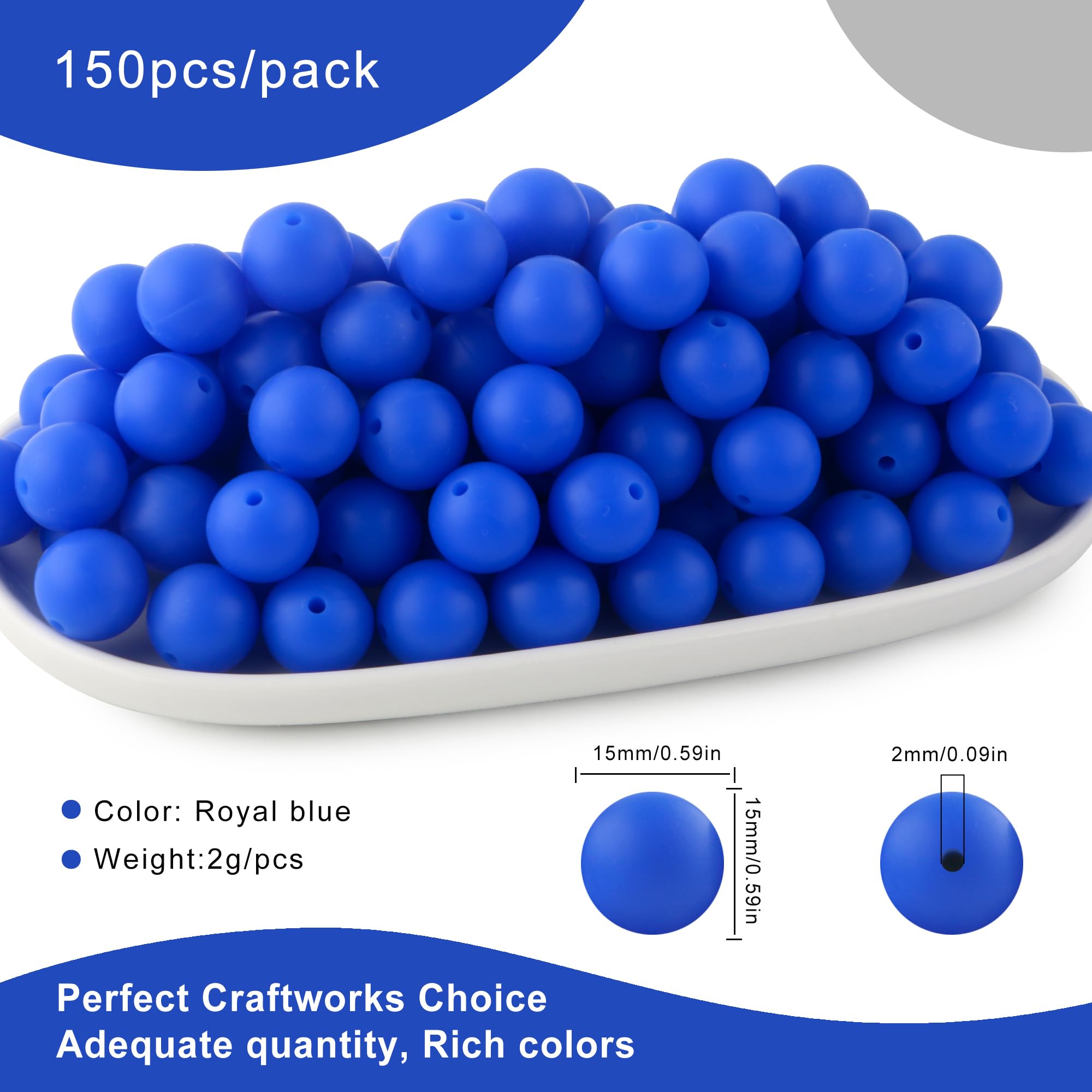 150Pcs 15mm Silicone Beads for DIY Keychain, Bracelet & Necklace Making - Bulk Round Silicone Beads for Pens, Jewelry & Craft Projects (Royal Blue) - Perfect for DIY Gifts, Party Favors & Scrapbooking