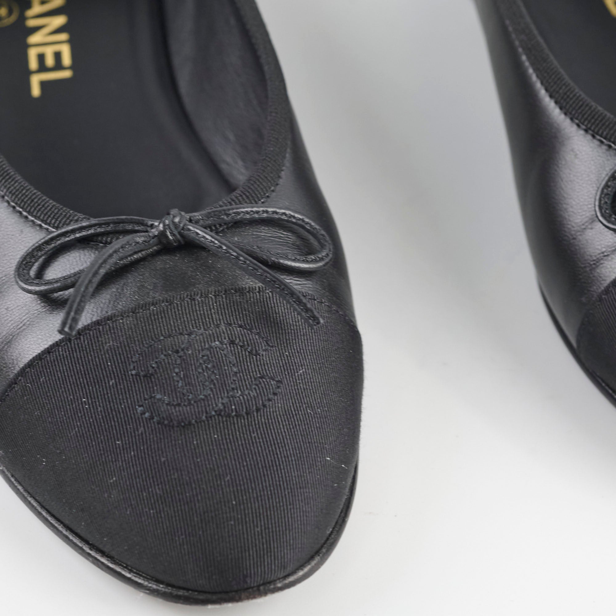 Chanel Black Leather Ballet Flats for Women - Size 37.5 (US 7) | Classic Comfortable Loafers for Work, Travel & Everyday Wear
