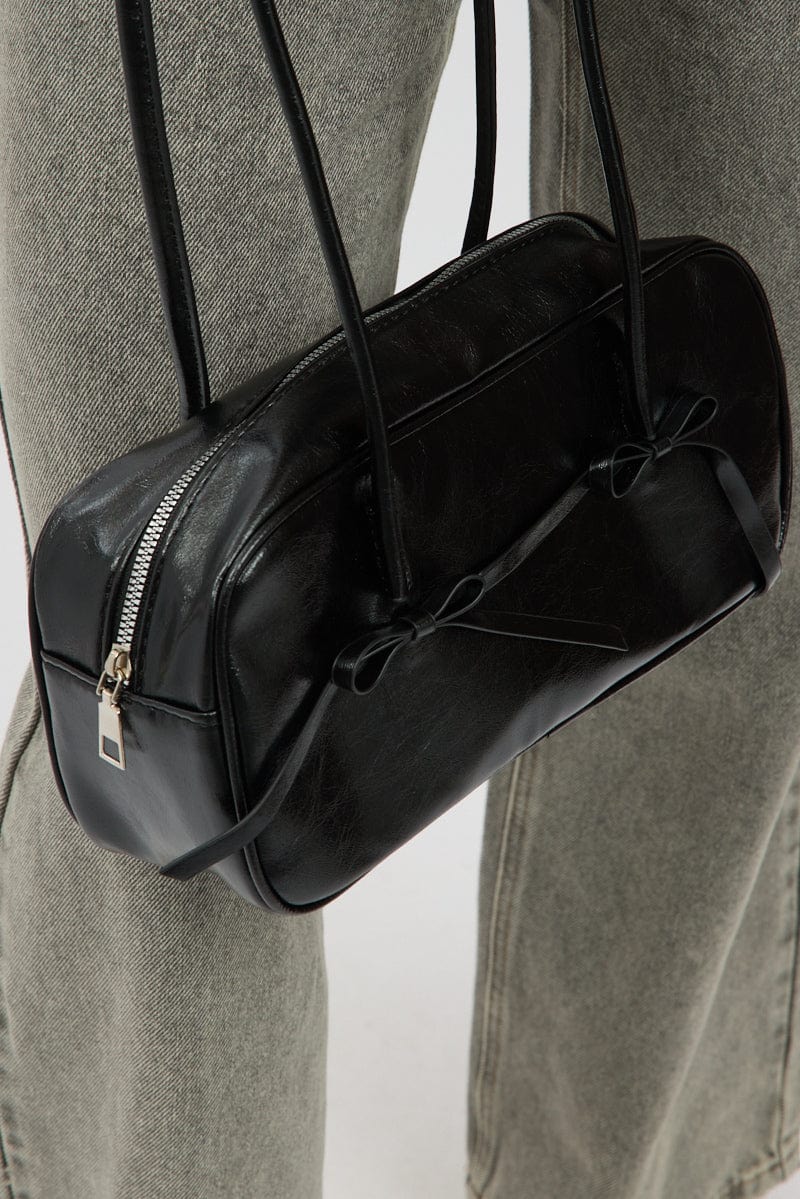 Elegant Black Shoulder Bag with Bow Detail - Perfect for Work, Travel, and Everyday Use