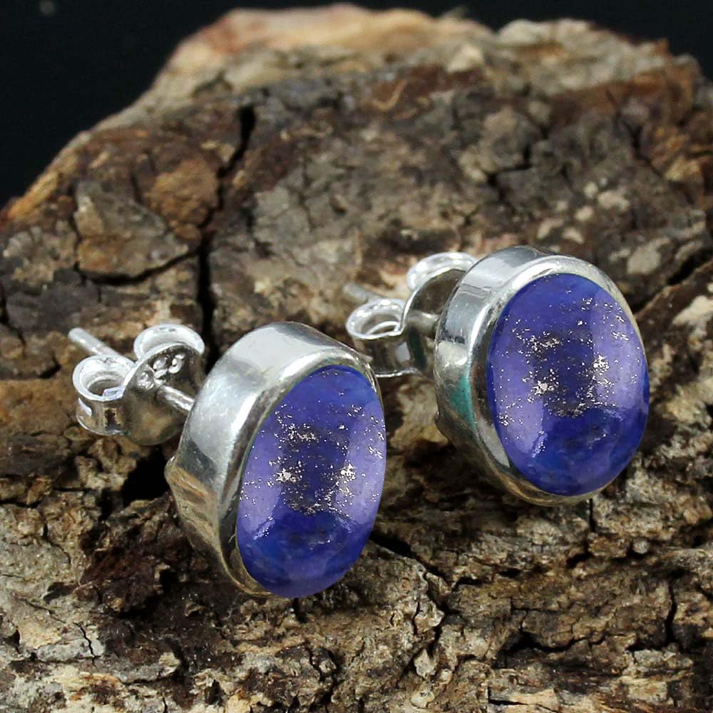 925 Sterling Silver Lapis Lazuli Stud Earrings for Women & Girls - Handmade Oval Gemstone Jewelry - Perfect for Everyday Wear, Gifts & Special Occasions