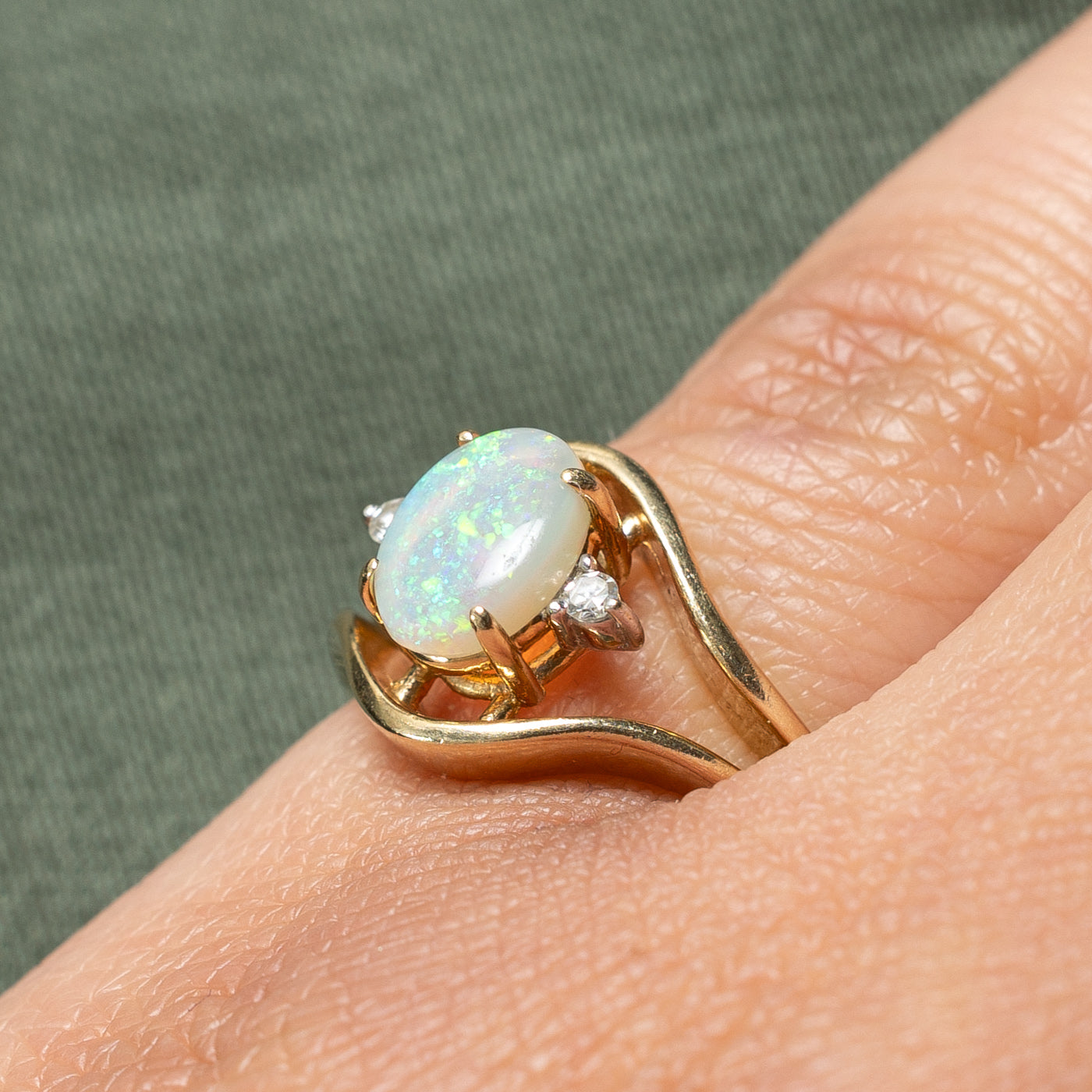 Opal & Diamond Open Shank Tapered Ring - 0.75ct Opal with 0.04ctw Diamond Accents - Size 5 - Elegant Wedding Band, Anniversary Gift, or Everyday Jewelry for Women