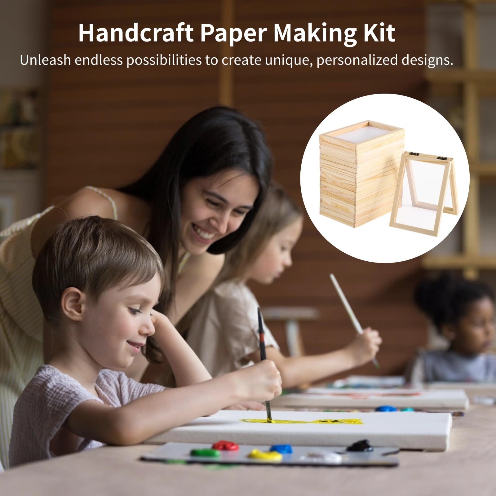 Homaisson 10 Pcs 5''x7'' Paper Making Frame Kit - Wooden Paper Mould Deckles with Mesh Screens for DIY Handcraft Paper, Scrapbooking & Card Making Supplies (Perfect for Homemade Stationery & Art Projects)