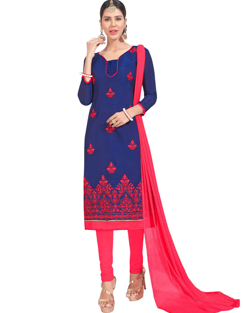 Premium Blue Chanderi Chudidar Salwar Suits for Women - Elegant Indian Ethnic Wear for Festivals, Weddings & Special Occasions