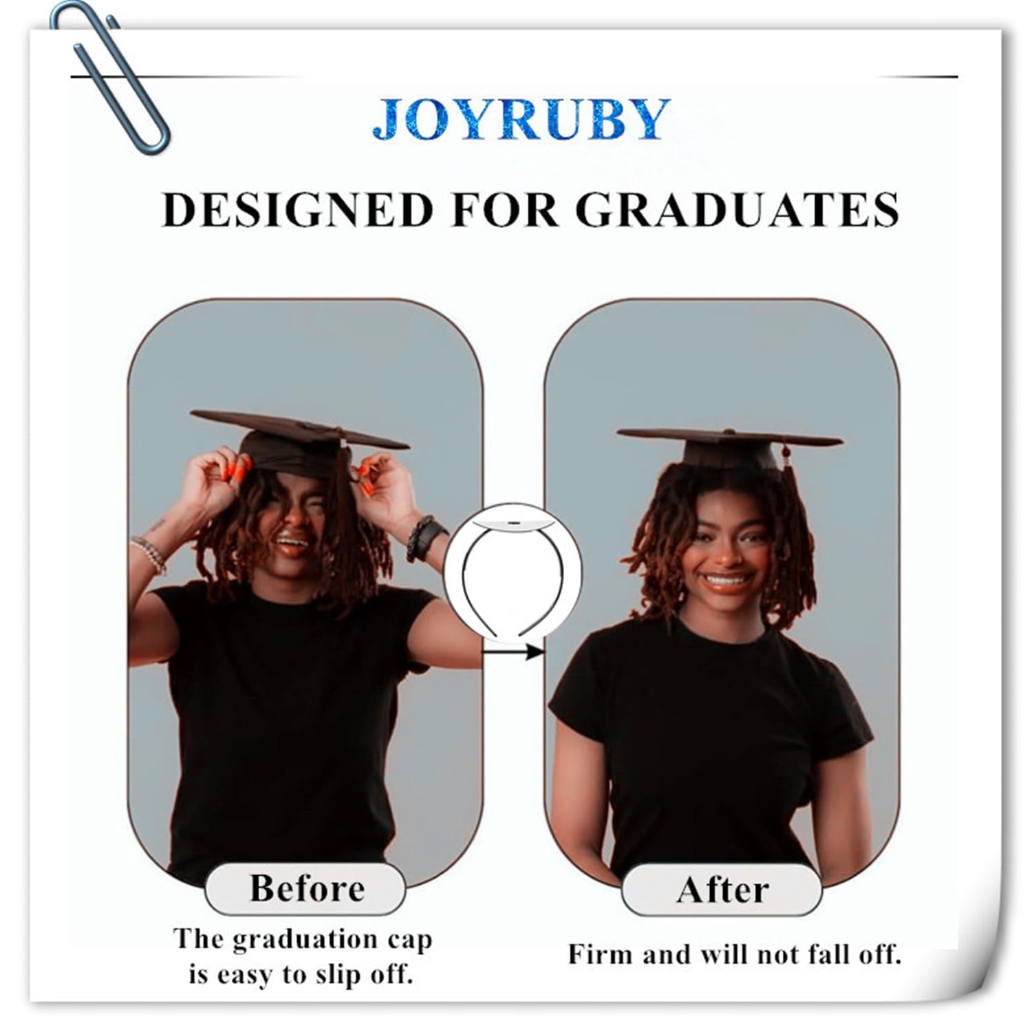 Black Graduation Cap Headband - Secure Graduation Hat Accessory for Women & Men (Graduation Cap Not Included) - Perfect for Commencement Ceremonies, Photo Shoots & Graduation Parties