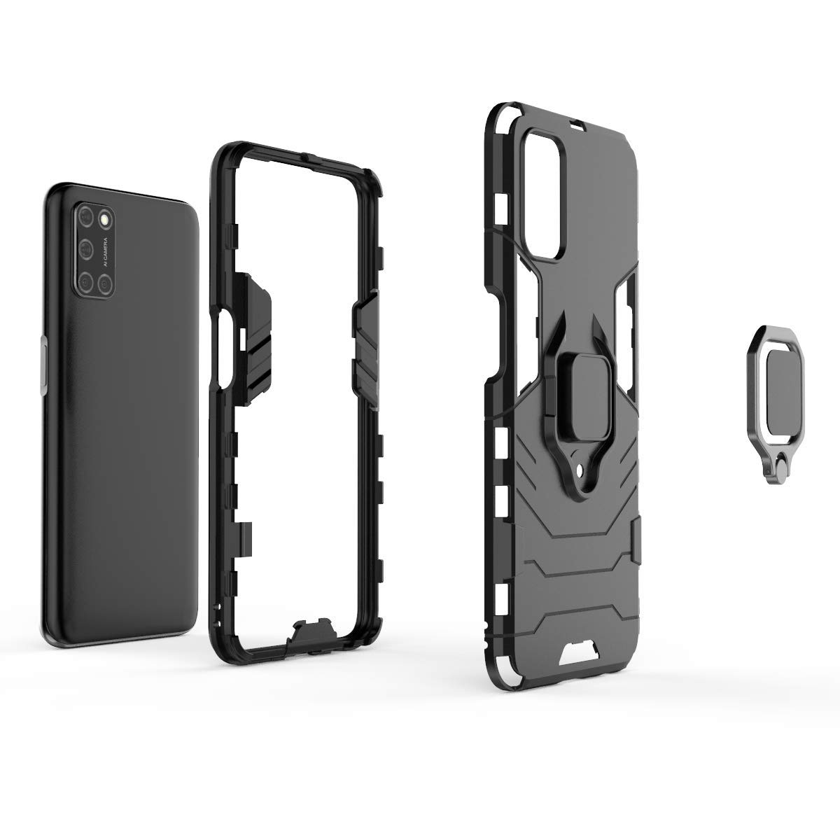 360° Rotating Magnetic Phone Case for Oppo A72 (2020/CPH2067) - Black Protective Cover with Ring Holder & Kickstand | Car Mount Compatible | Perfect for Driving, Travel & Hands-Free Use