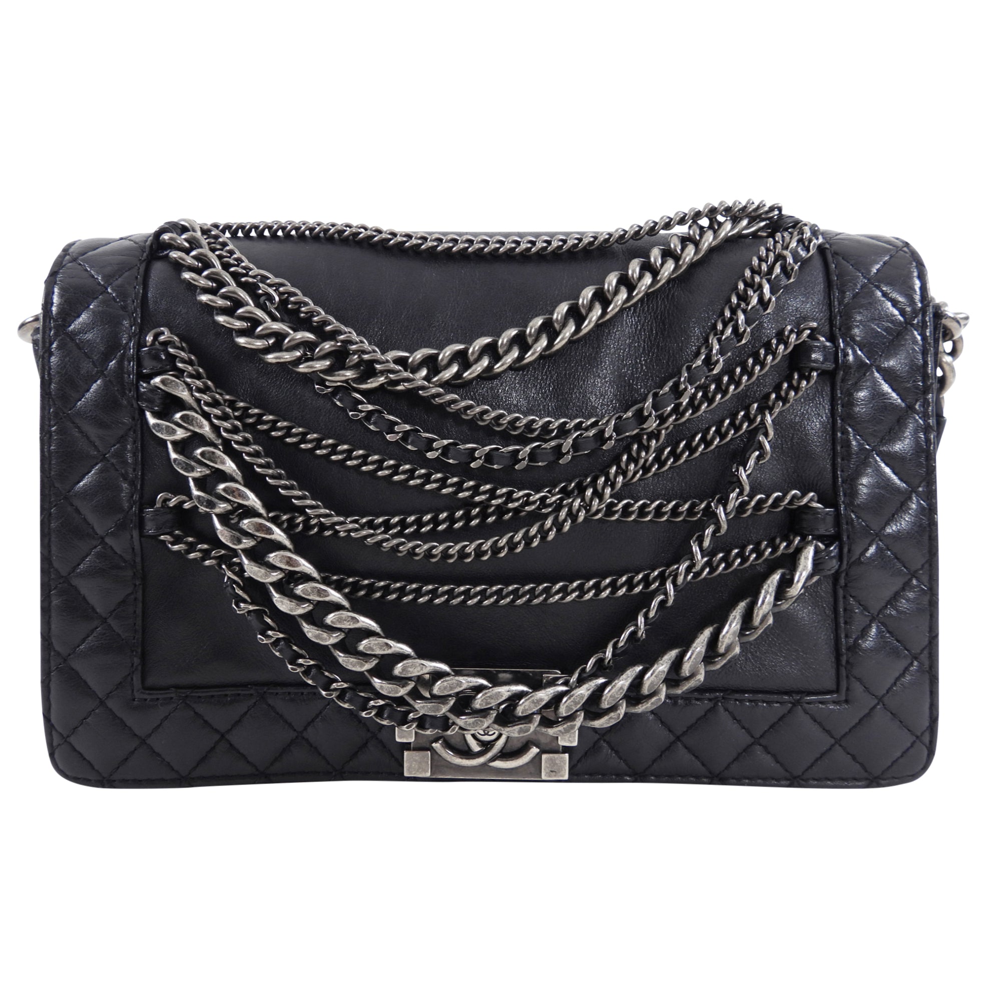 Chanel Paris Dallas Black Medium Boy Enchained Soft Leather Handbag - Luxury Designer Crossbody Bag for Women, Perfect for Evening Events & Date Nights