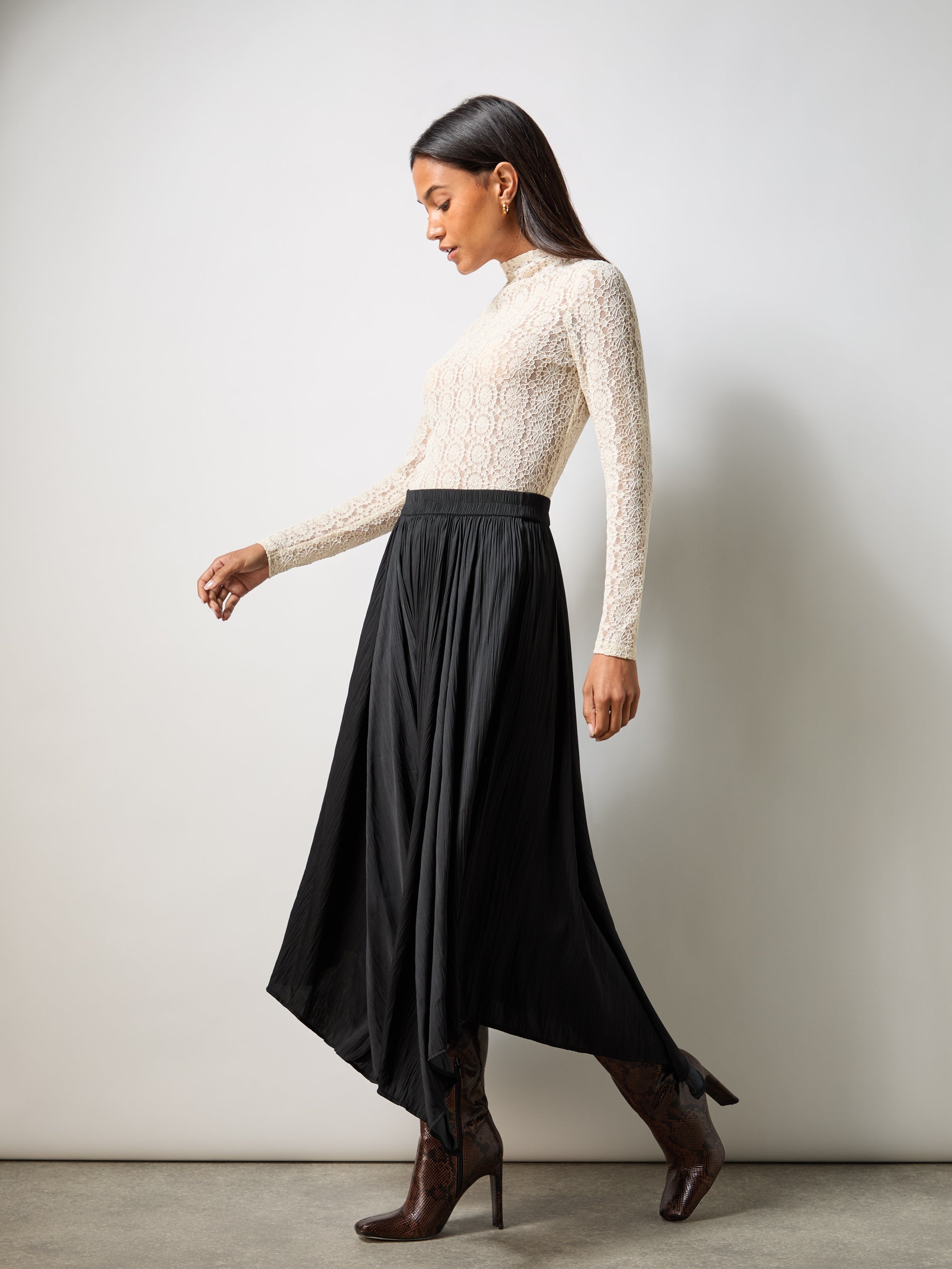 Elegant Black Plisse Full Skirt for Women - High Waist Flowy Midi Skirt with Ruffle Hem - Perfect for Office, Date Night & Summer Outfits