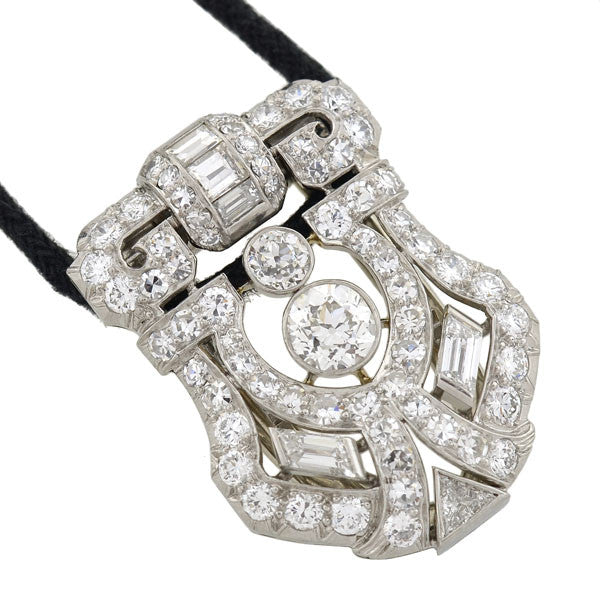 Art Deco Platinum Diamond Clip Pendant Necklace 2.30ctw - Vintage Jewelry for Women, Elegant Gift for Anniversary & Special Occasions