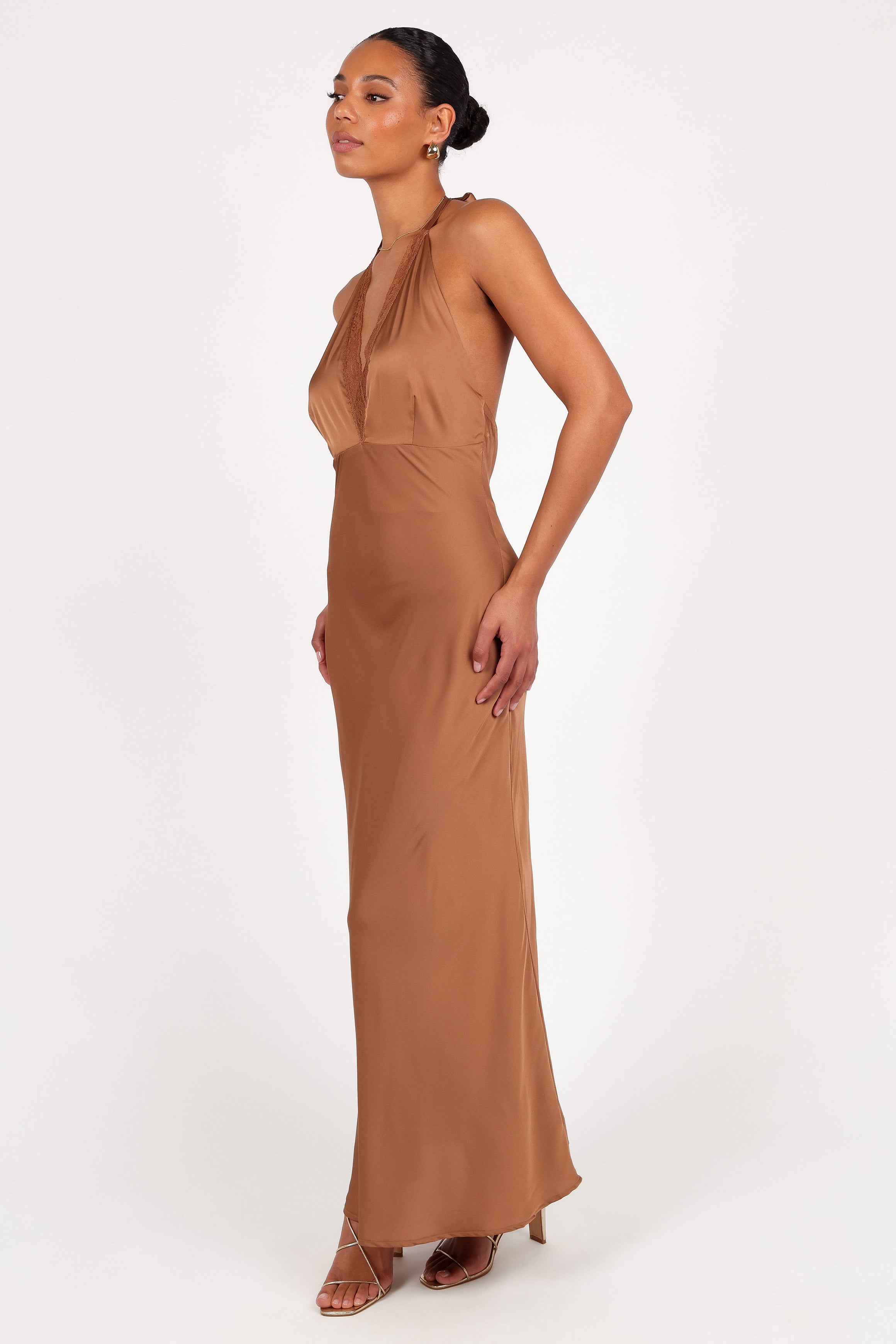 Kalina Halterneck Maxi Dress in Bronze - Elegant Summer Beach Wedding Party Dress for Women