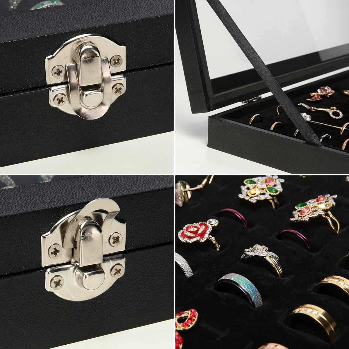 100-Slot Ring Box Organizer - Transparent Lid Jewelry Display Case for Rings & Earrings | Perfect for Wedding, Engagement, Jewelry Store & Home Organization
