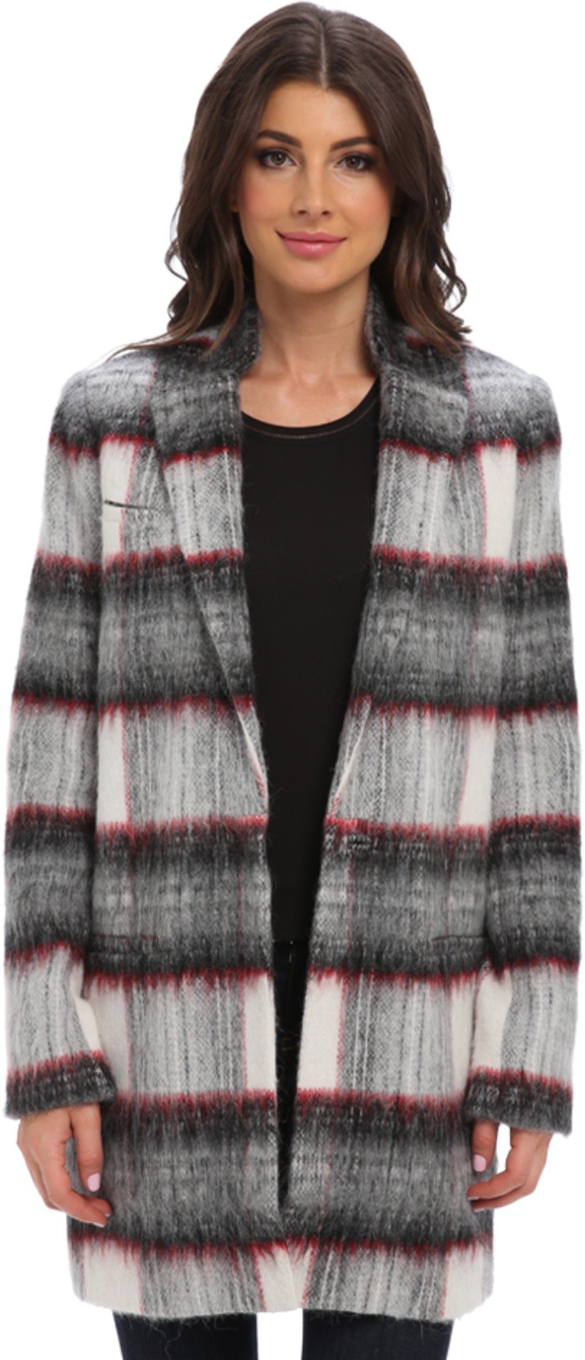 Joe's Jeans Alister Long Acrylic Wool Blend Coat - Cream & Charcoal Plaid Winter Jacket for Men | Warm Fashion Outerwear for Cold Weather & Casual Outings