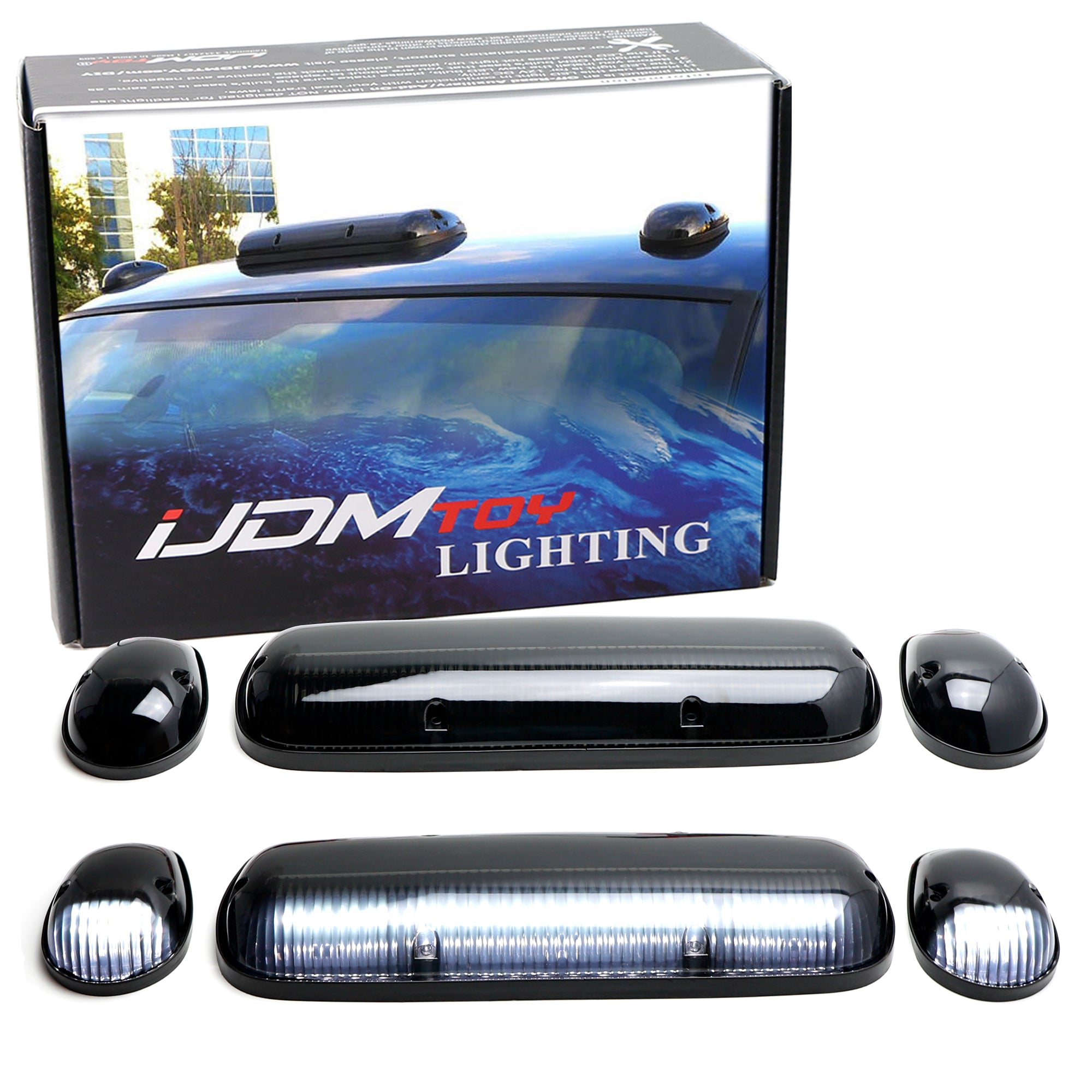 3pc Smoked Lens White LED Cab Roof Clearance Light Kit for Chevy GMC Trucks - Heavy Duty Off-Road Lighting for Pickup Trucks & Work Vehicles