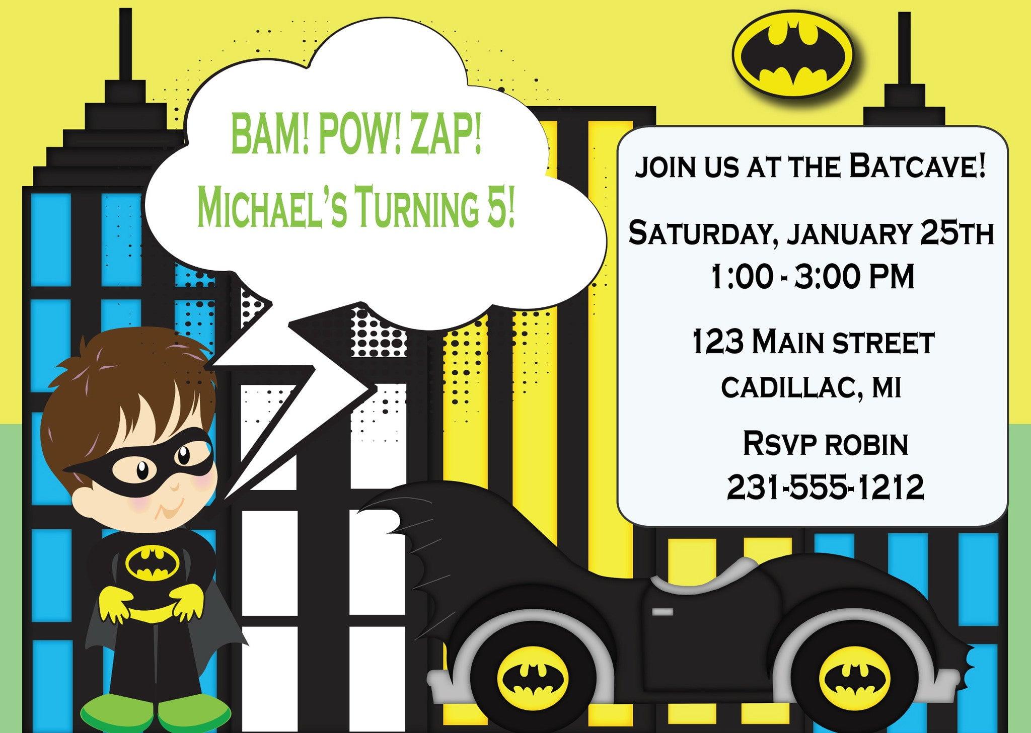 Batman Themed Birthday Party Invitations for Boys - Superhero Birthday Decorations & Supplies for Kids