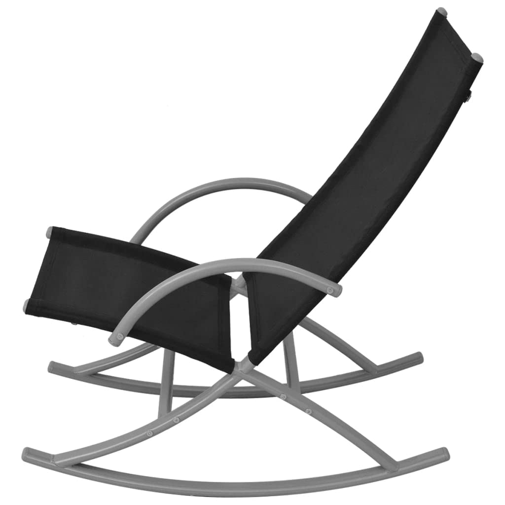 vidaXL Patio Rocking Chairs Set of 2 - Durable Steel Frame & Textilene Fabric Lounge Chairs - Lightweight Outdoor Garden Furniture in Black - Perfect for Backyard, Porch, and Poolside Relaxation
