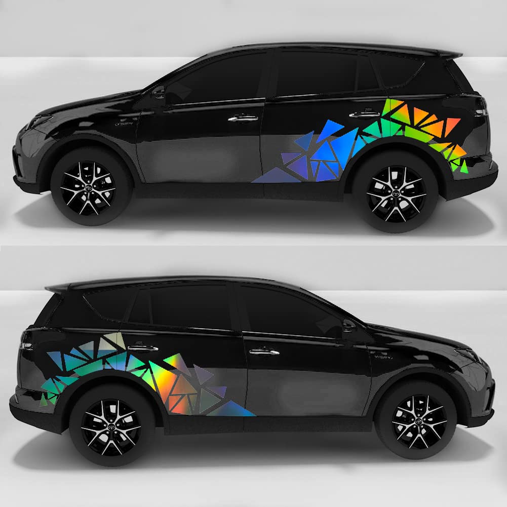 2 Pack Triangle Car Decals - Vinyl Stickers for DIY Car Body Graphics, Holographic Laser Design - Perfect for Car Customization, Windows, Laptops & Personalizing Accessories