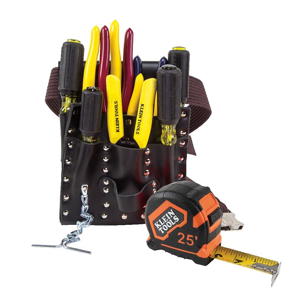 Klein Tools 5300 12-Piece Electrician Tool Set with Screwdrivers, Pliers, Tape Measure & Wire Stripper - Professional Tool Kit with Pouch & Belt for Electrical Work & Home Repairs