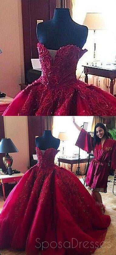 Elegant Maroon Sweetheart Neckline Beaded Ball Gown Long Custom Evening Prom Dress 17415 - Perfect for Formal Dances, Weddings & Special Occasions