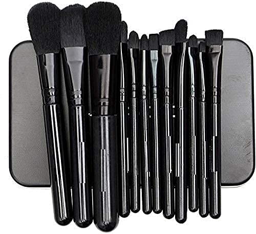 Professional 12-Piece Fiber Brush Set with Black Metal Storage Box - Perfect for Makeup Artists, Cosplay & Home Beauty Care