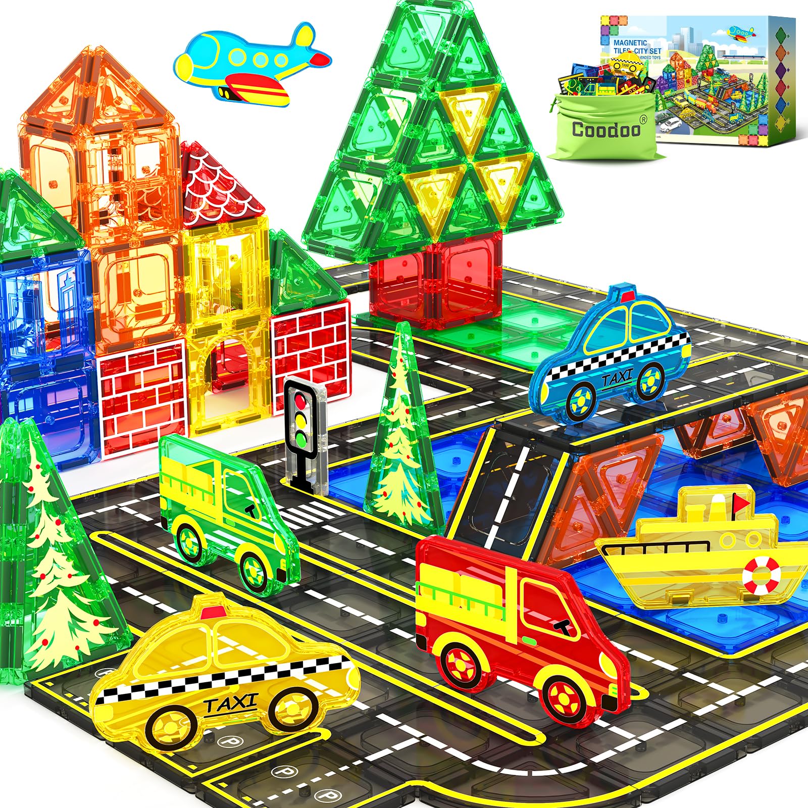 STEM Magnetic Tiles City Road Building Set with Toy Cars - Educational Construction Toys for Kids Ages 3-8 - Creative Learning Gift for Boys & Girls - Perfect for Preschool Playtime & STEM Classroom Activities