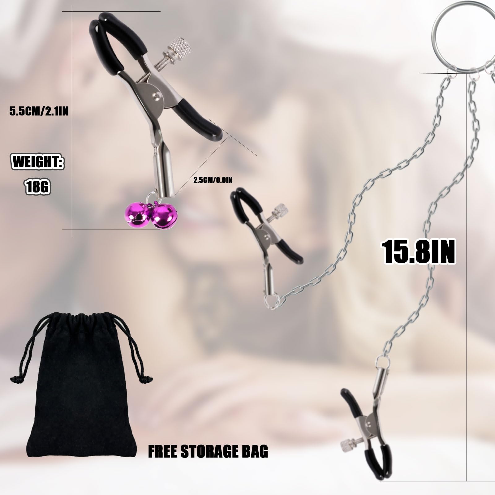 Adjustable Non-Piercing Metal Nipple Clamps with Clit Clip - BDSM Adult Sex Toys for Couples, Sensual Play & Spice Up Your Bedroom - Perfect Gift for Valentine's Day & Anniversary