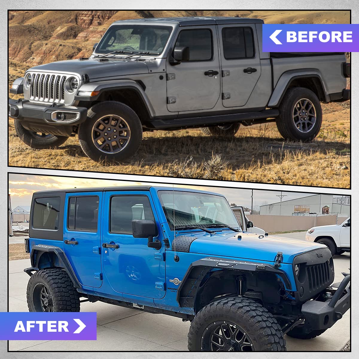 2007-2018 Jeep Wrangler JK/JKU Front Fender Flares with LED Sequential Turn Signals - Steel Wheel Fender Replacement for 2/4-Door Models | Off-Road Protection & Style Upgrade