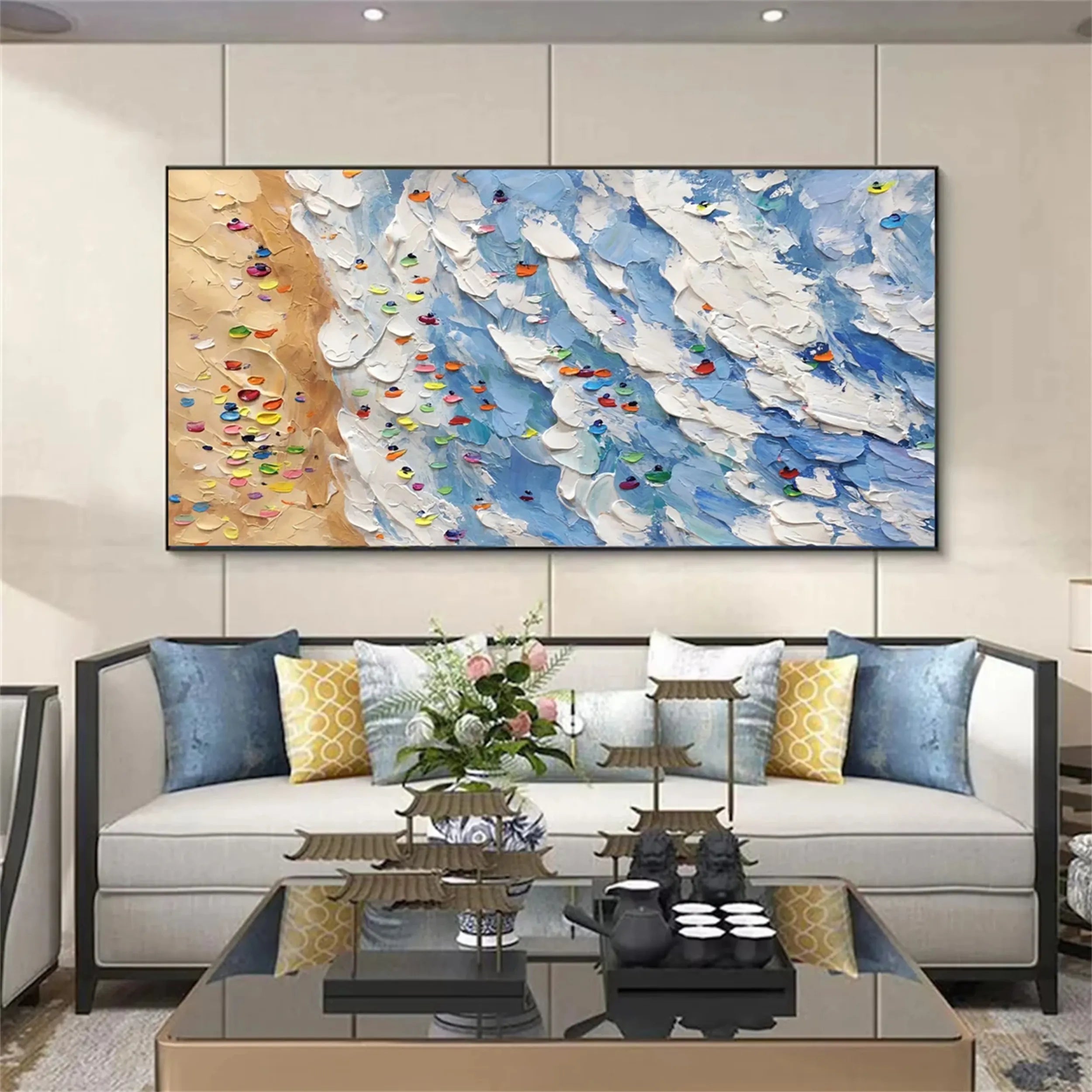 Seascape and Snowy Peak Painting #SP009 - Stunning Landscape Artwork for Home & Office Decor | Perfect for Living Room, Bedroom, or Gift