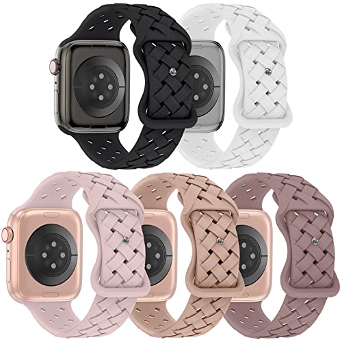 5 Pack Soft Silicone Bands for Apple Watch 38mm 40mm 41mm 42mm 44mm 45mm 49mm - Sport Strap Breathable Wristbands Compatible with iWatch Ultra Series SE 8 7 6 5 4 3 2 1 - Perfect for Workout, Running, Swimming & Daily Wear for Men & Women