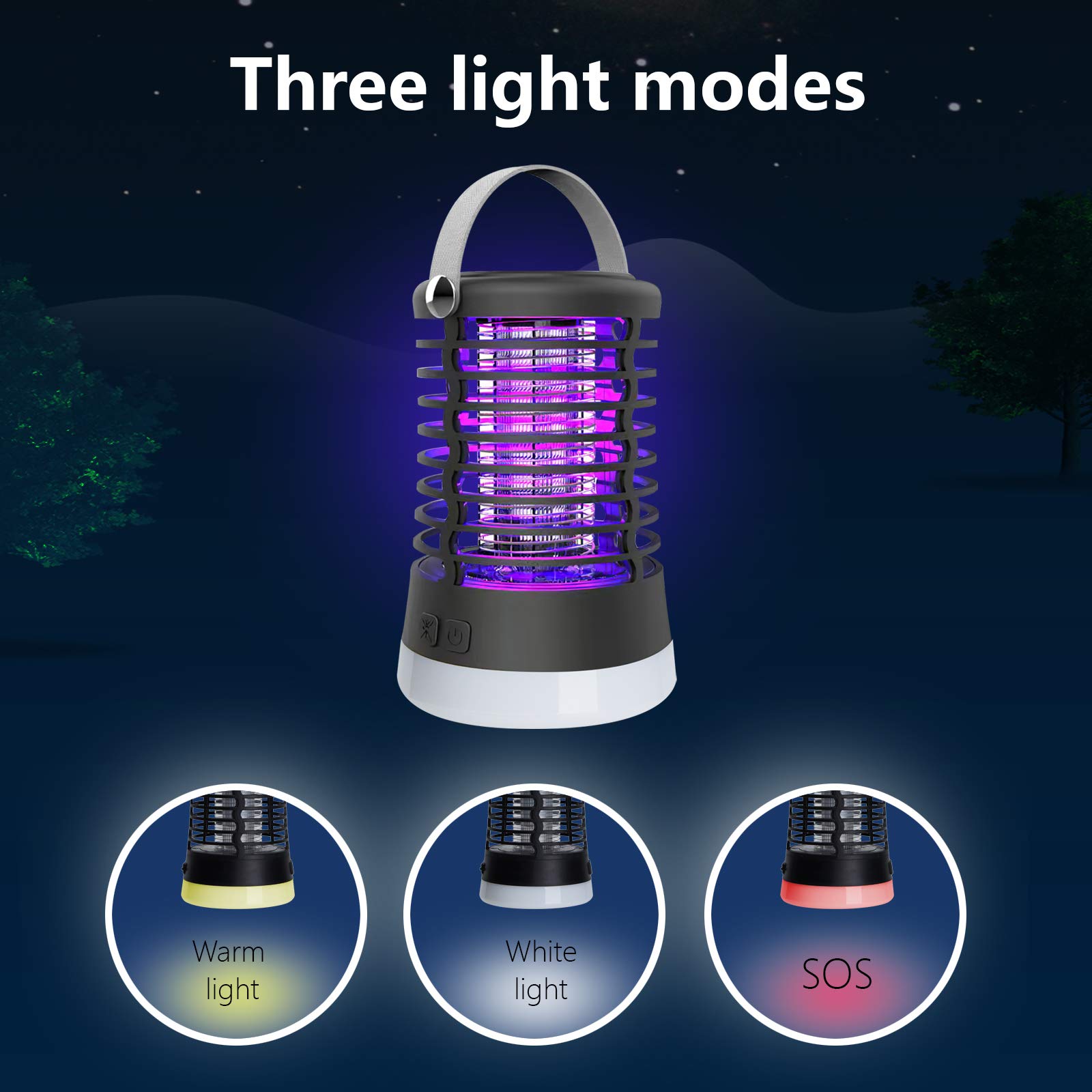 Rechargeable Bug Zapper Lamp - Waterproof Mosquito Killer for Outdoor, Camping & Patio Use