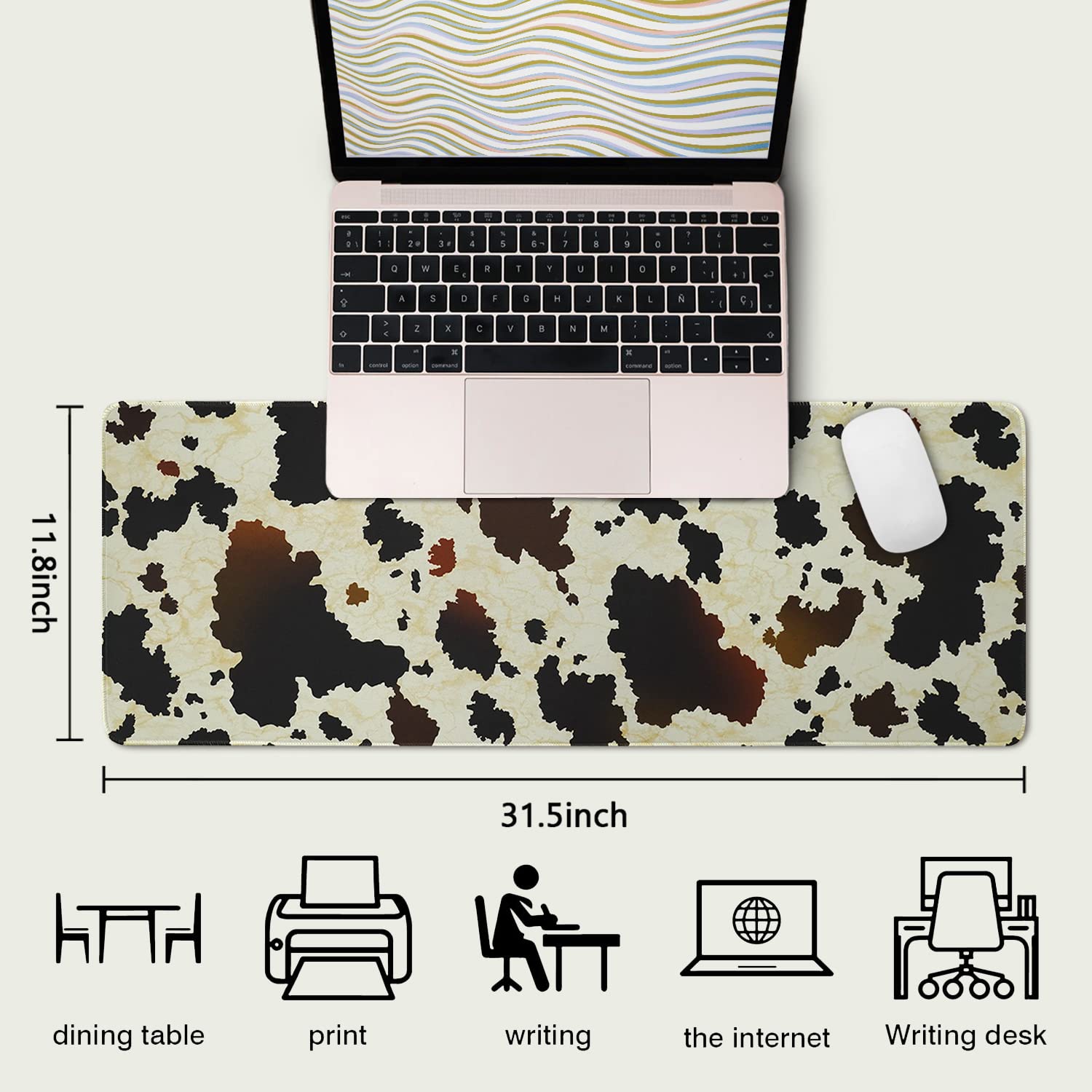 Cow Print Mouse Pad XL - Large Extended Gaming Mouse Pad for Desk (31.5