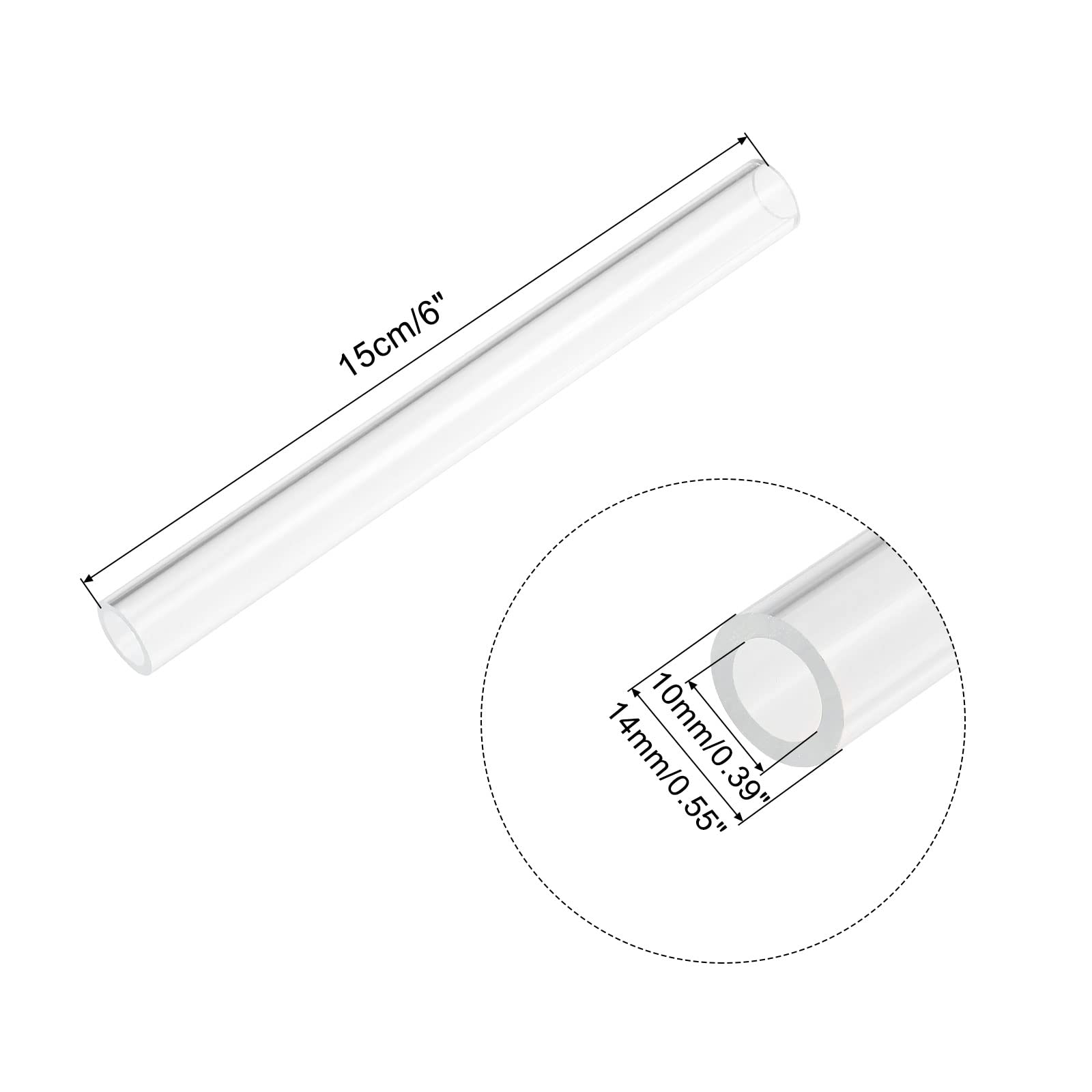 Clear Acrylic Rigid Round Tube - 4pcs 10mm ID 14mm OD 6 Inch for DIY Lamps, Lanterns & Water Cooling Systems | Perfect for Home Decor, PC Liquid Cooling & Craft Projects