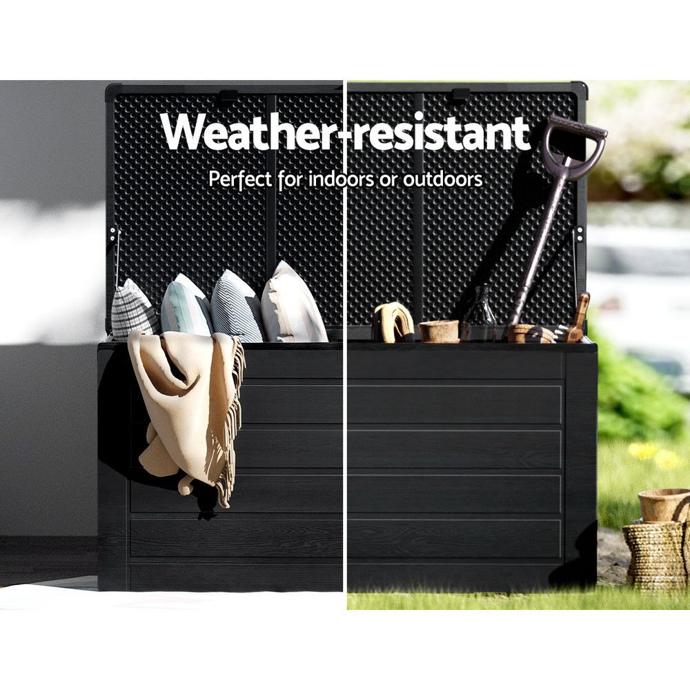 Gardeon 680L Outdoor Storage Box with Lock - Waterproof Garden Bench, Tool Shed & Patio Furniture Storage Container (Black) | Perfect for Backyard, Deck & Garage Organization